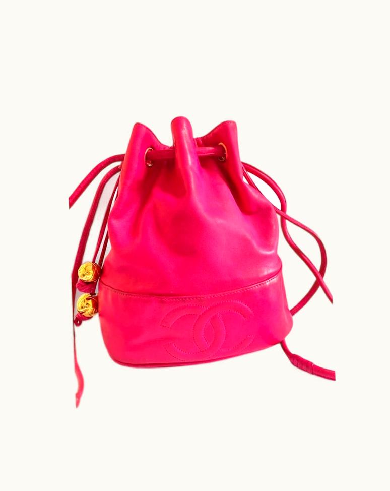 Chanel Chanel Vintage Fusia Pink Lambskin Hobo Bucket Shoulder Bag With CC Golden Balls And CC Stitch Mark