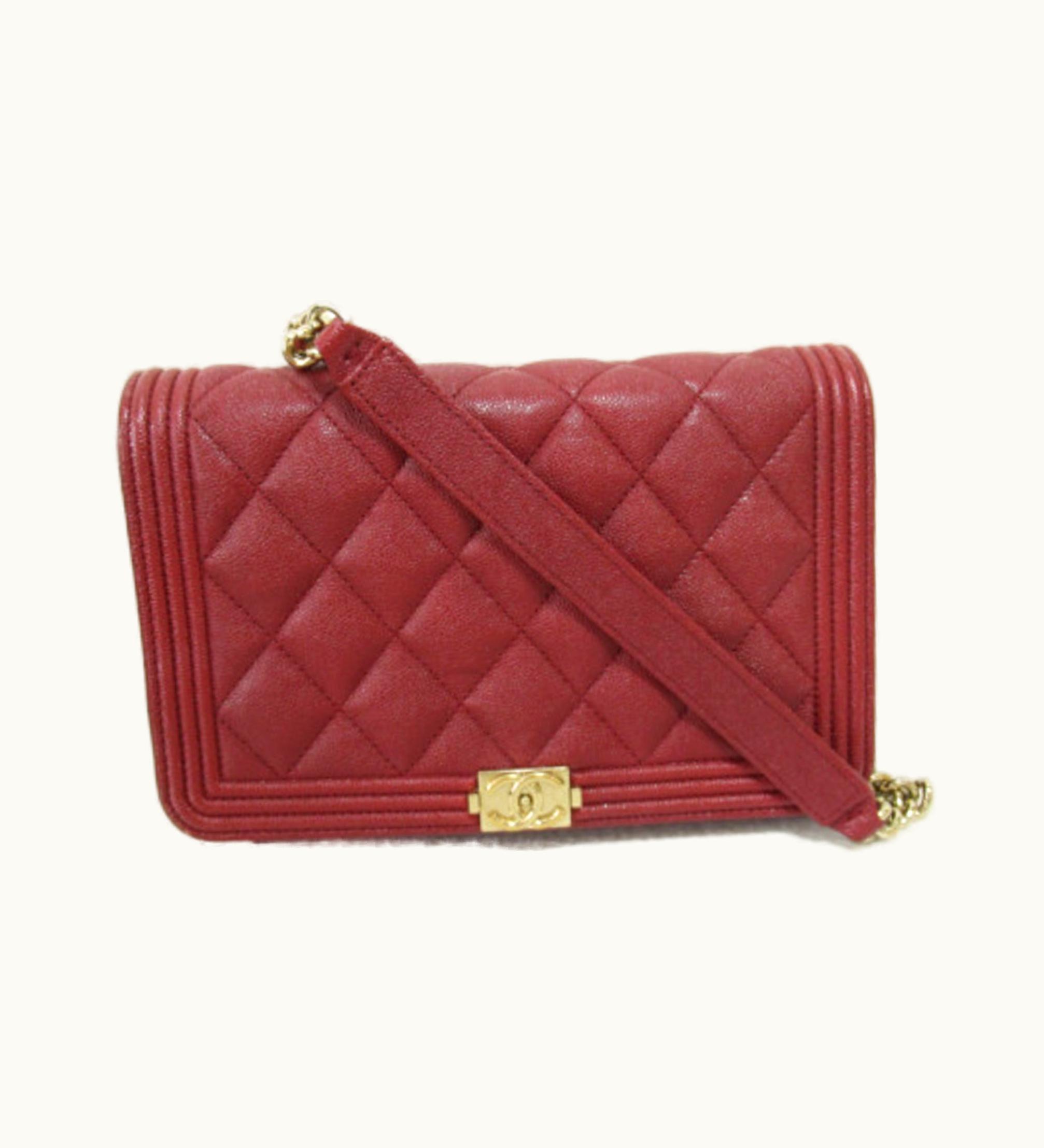Chanel Chanel Boy Chanel Chain Wallet Shoulder Bag Red Caviar Skin