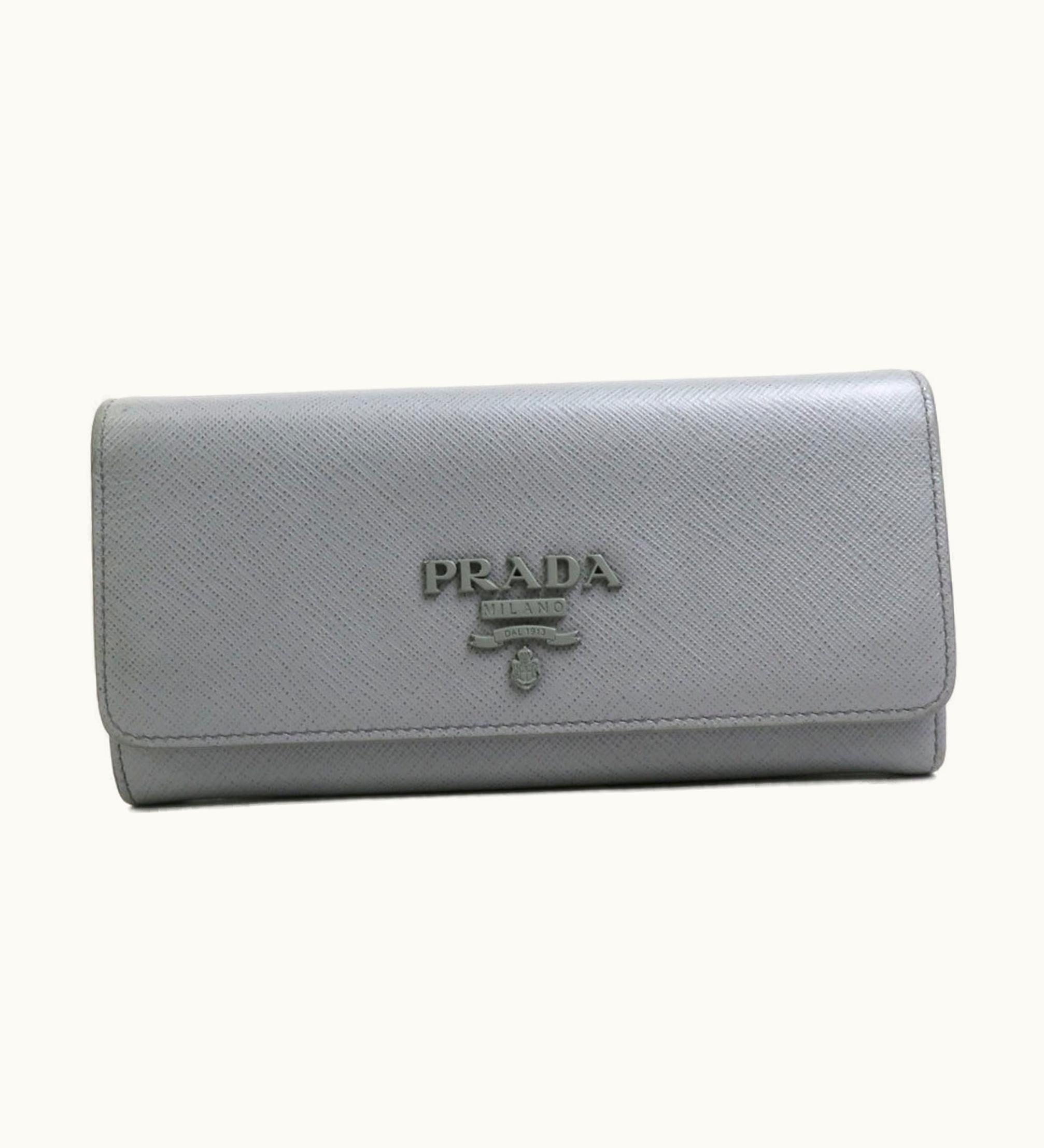 Prada Prada Bi-Fold Long Wallet Leather Gray Unisex 1Mh132