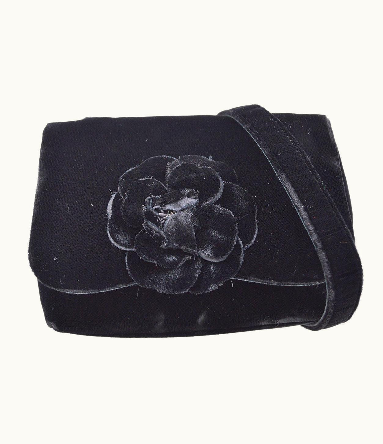 Chanel Chanel 1991-1994 Camellia Crossbody Bag Black Velvet Ak31667J