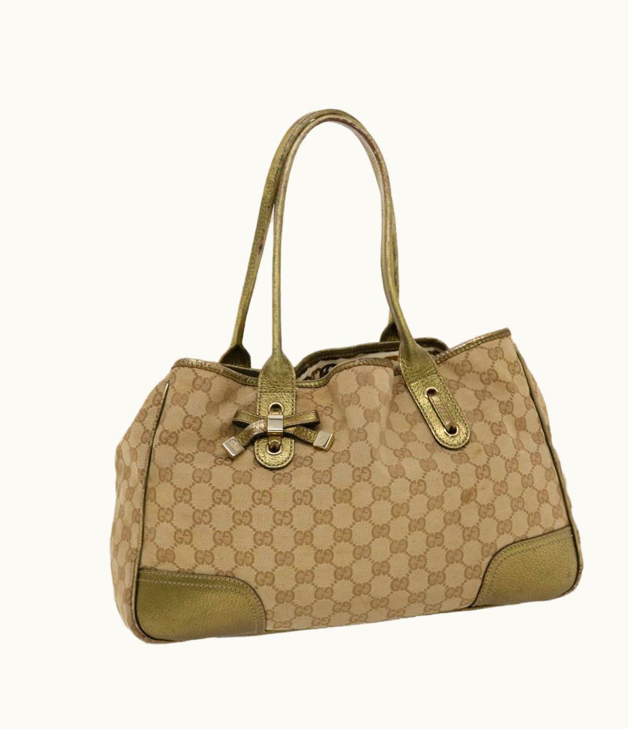 Gucci Gucci GG Canvas Shoulder Bag Beige Gold