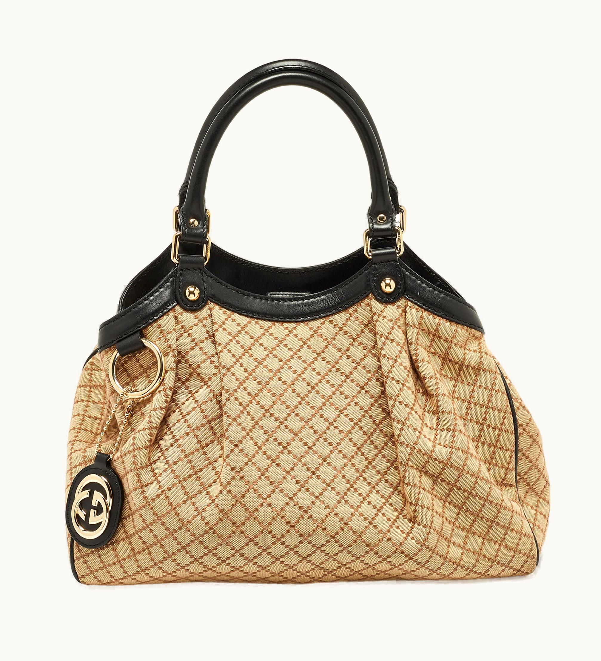 Gucci Gucci Beige/Black Diamante Canvas And Leather Medium Sukey Tote