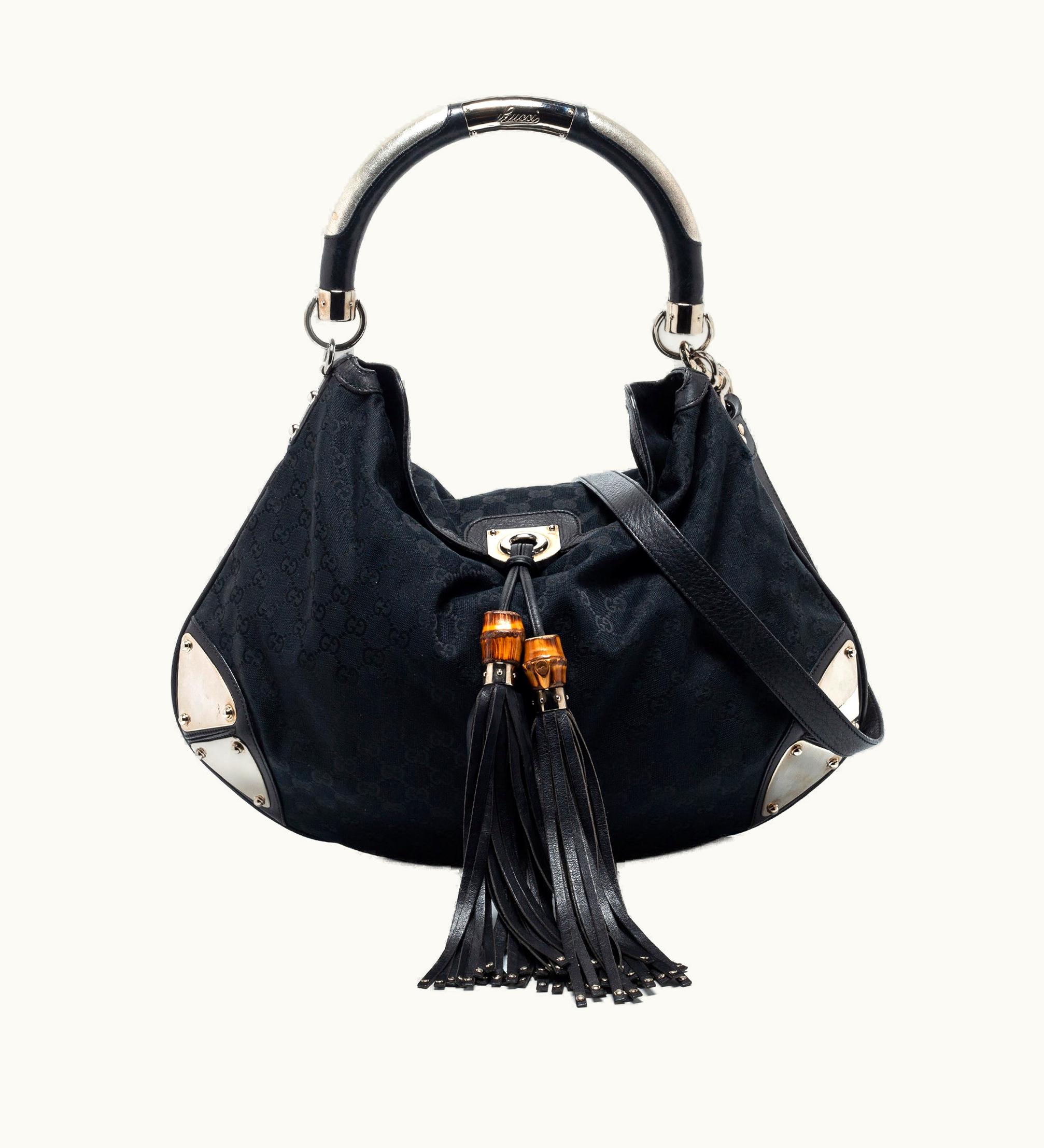 Gucci Gucci Black GG Canvas And Leather Large Babouska Indy Hobo