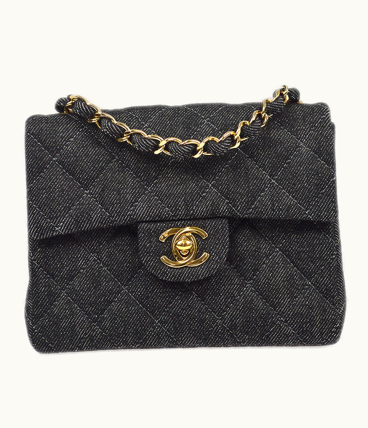Chanel Chanel 1997-1999 Classic Flap Mini Square 17 Black Denim 77473