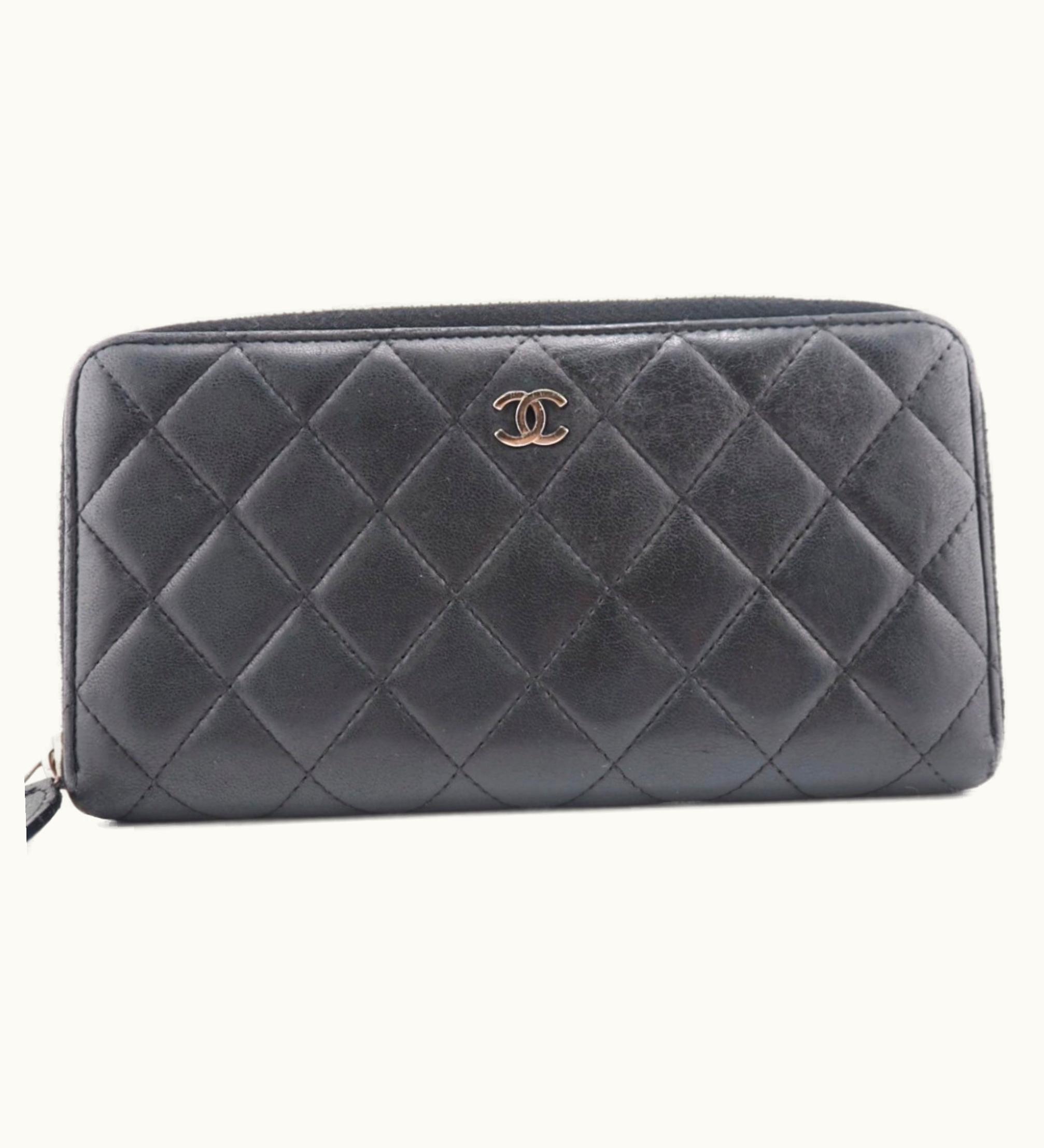 Chanel Chanel Matelasse Round Zip Wallet Long Black Ladies