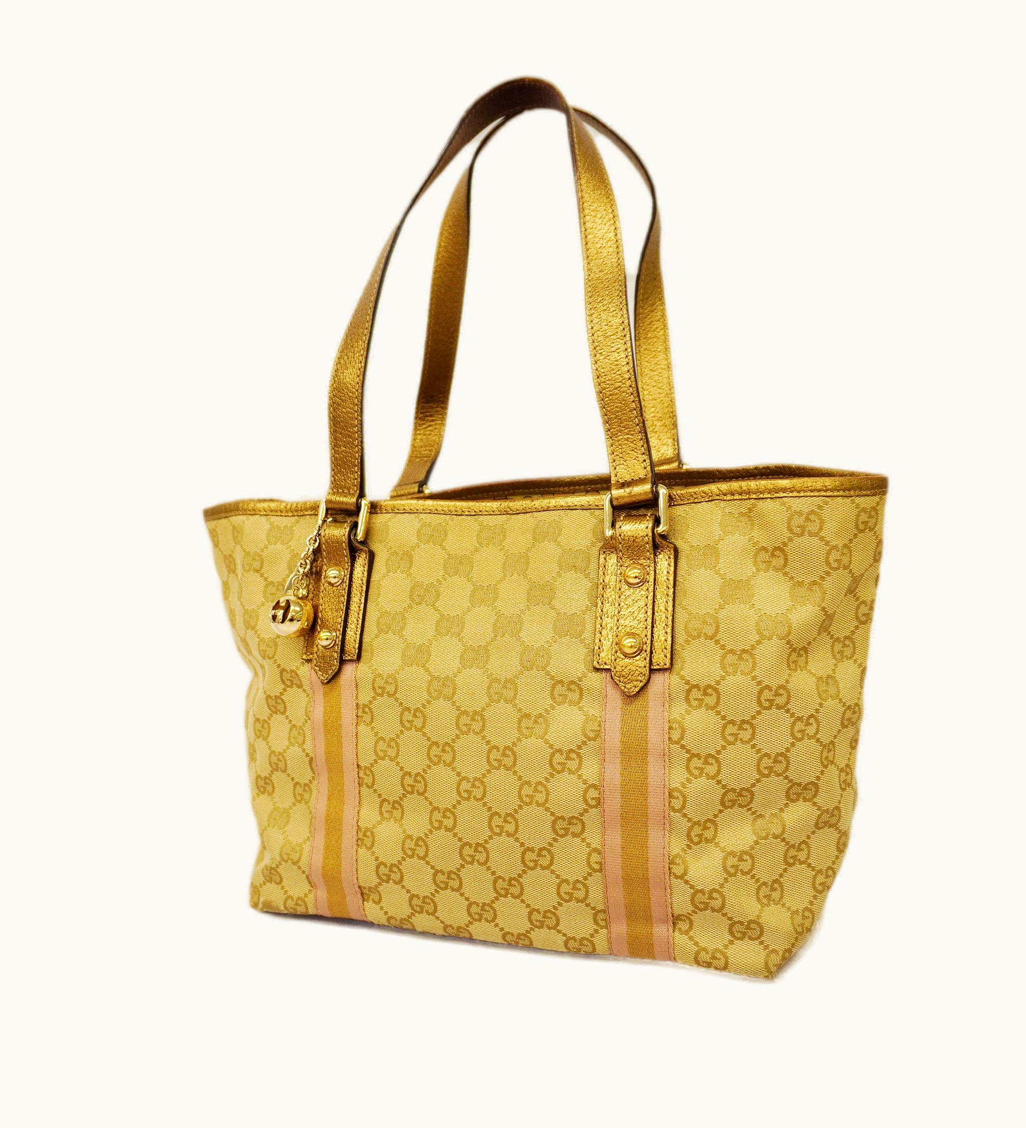 Gucci Gucci Sherry Line Tote Bag 137396 Women's GG Canvas, Leather Beige, Gold