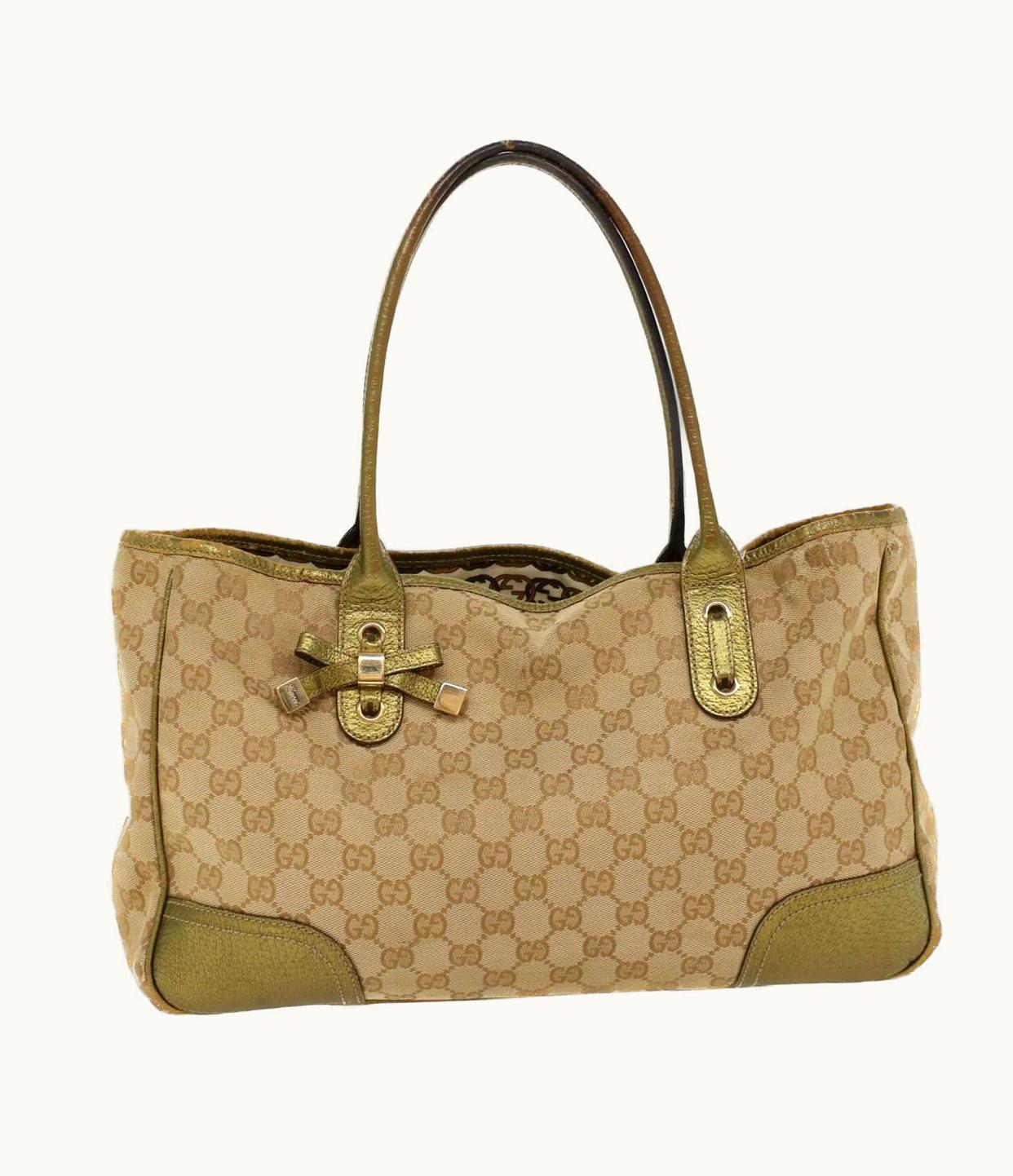 Gucci Gucci GG Canvas Shoulder Bag Leather Beige Gold 168805