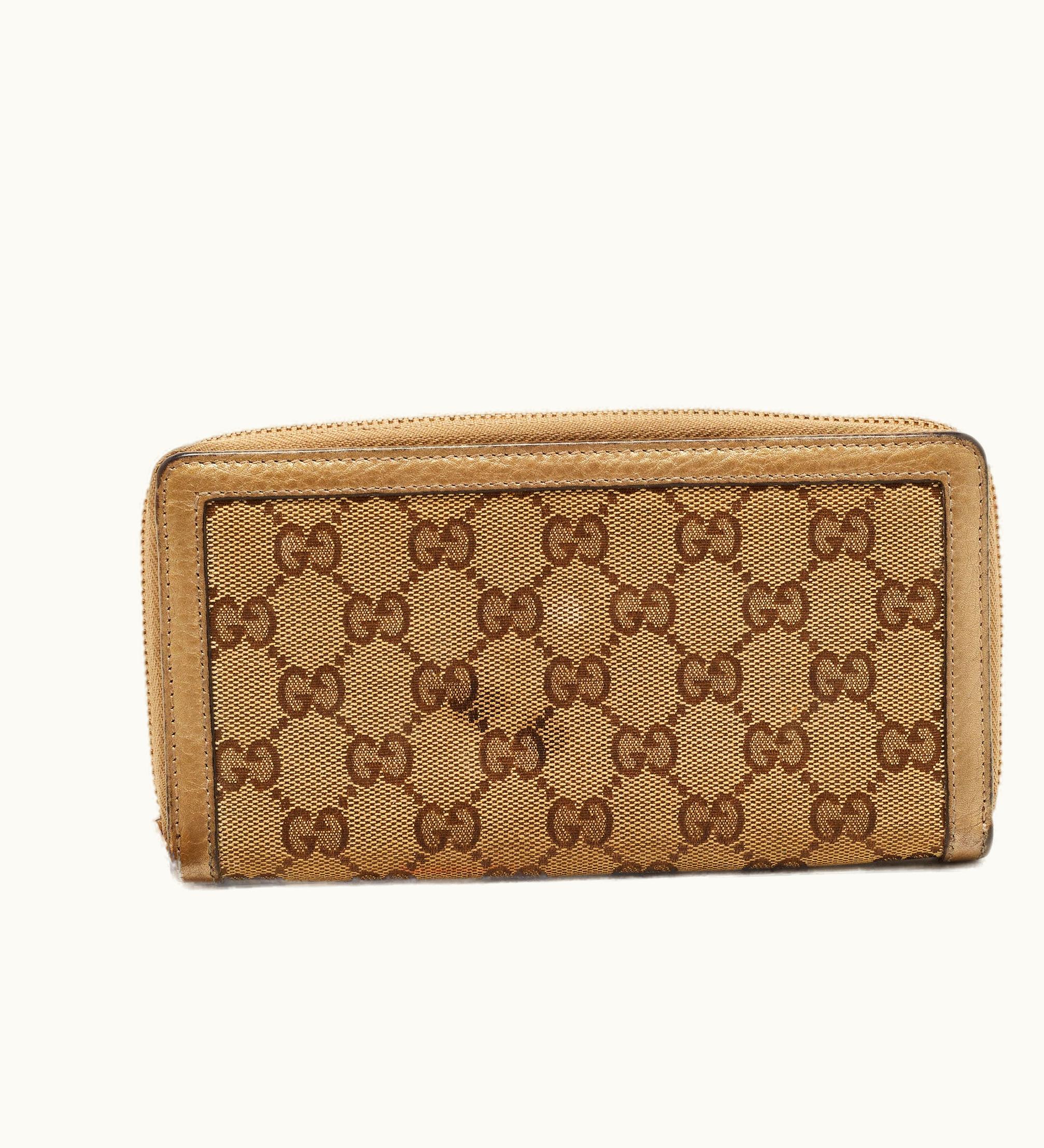 Gucci Gucci Beige GG Canvas And Leather Bamboo Tassel Zip Around Wallet