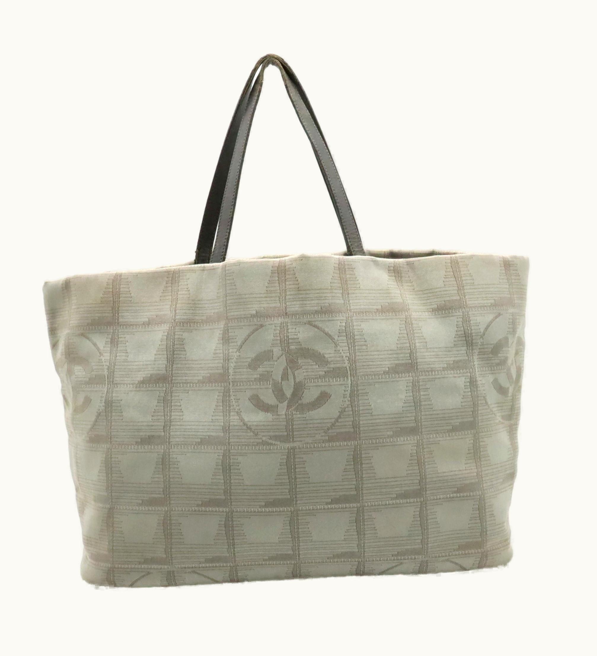 Chanel Chanel New Line Large Tote Bag Shoulder Nylon Jacquard Leather Gray 7148