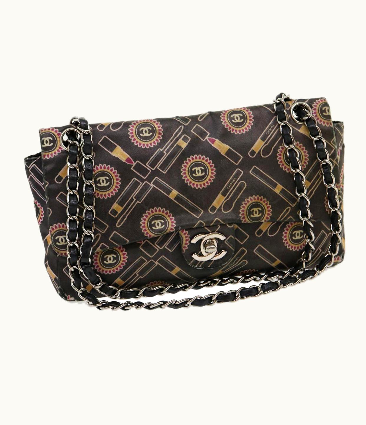 Chanel Chanel Lip Chain Turn Lock Shoulder Bag Satin Black CC