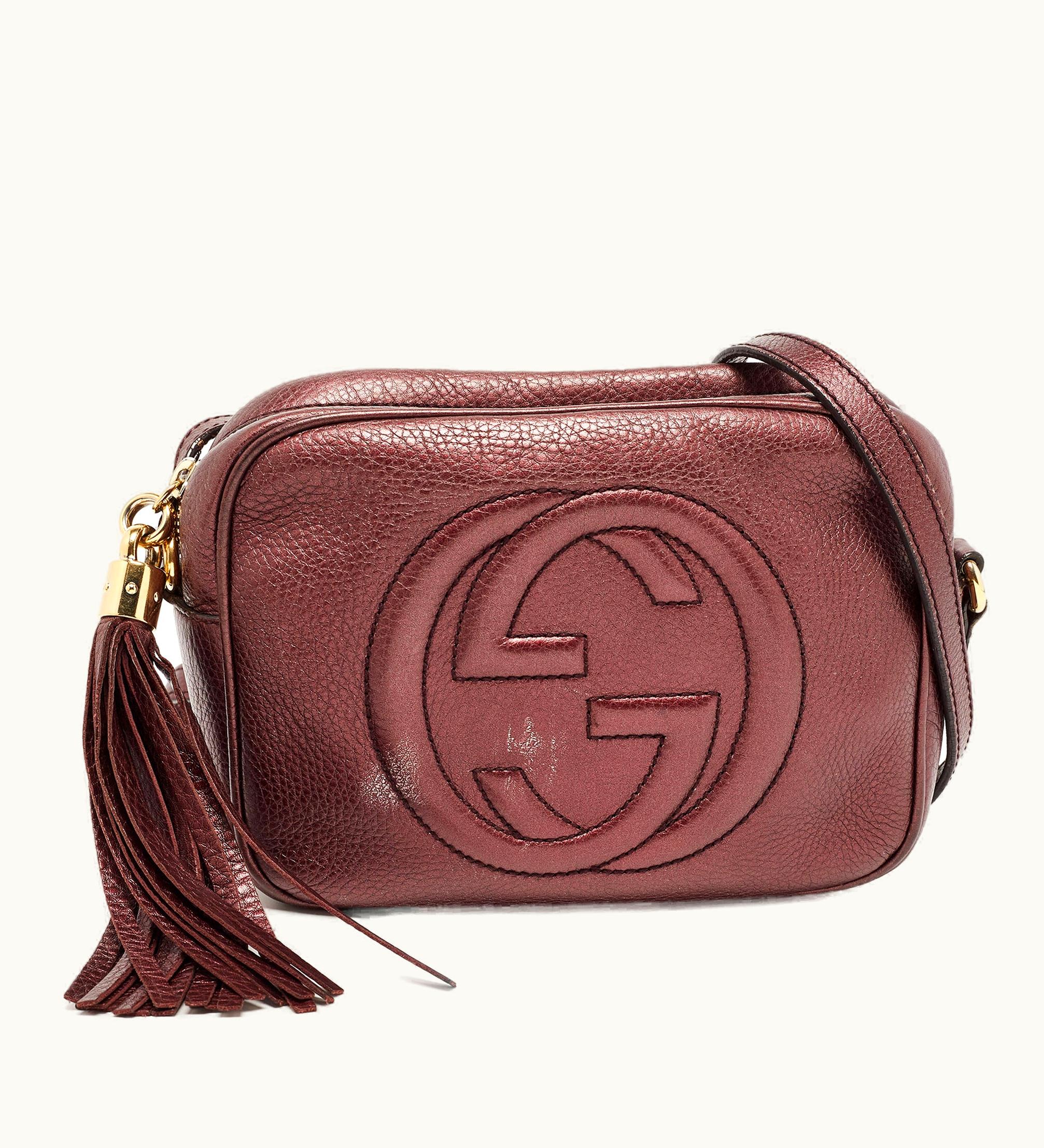 Gucci Gucci Metallic Burgundy Leather Small Soho Disco Shoulder Bag