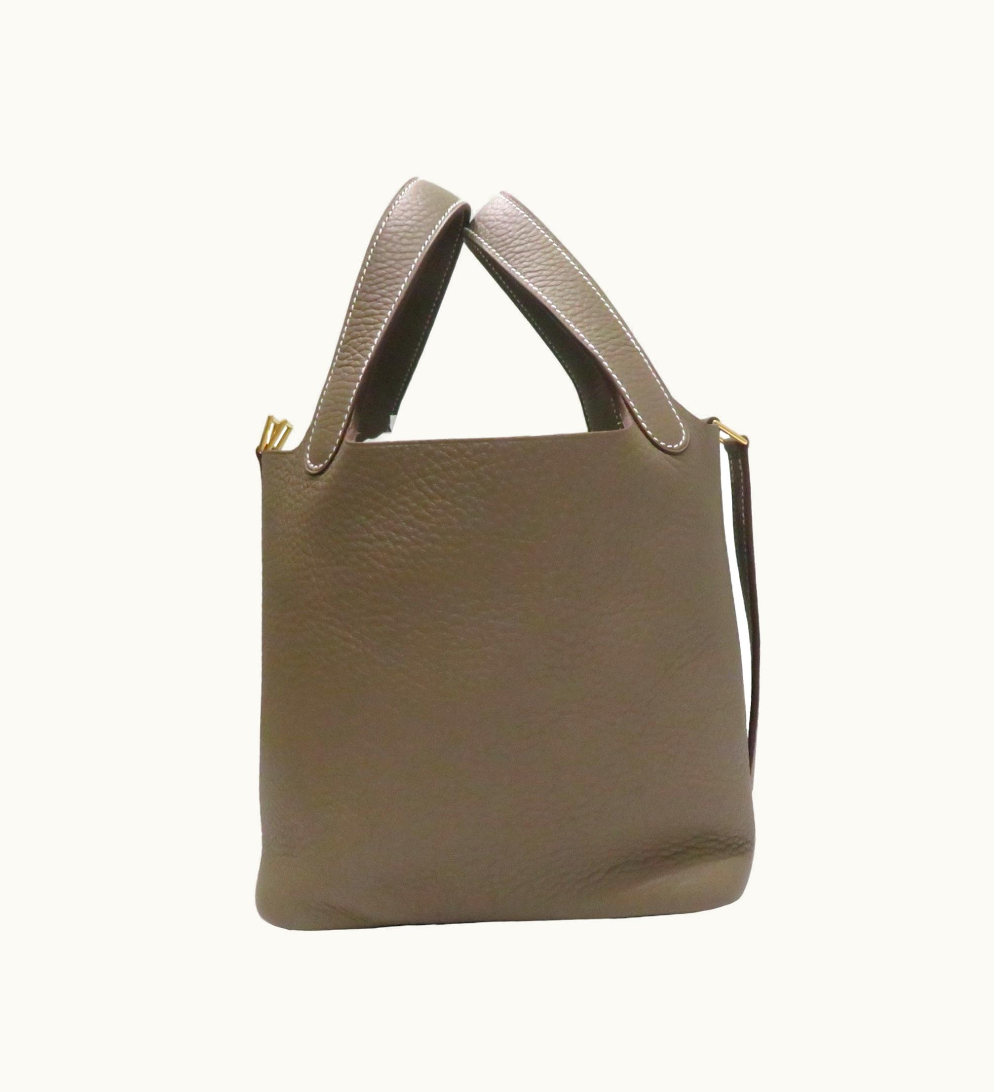 Hermès Hermès Picotin Lock PM Handbag Etoupe [G Fittings] Taurillon B Engraved Women's Bag Leather