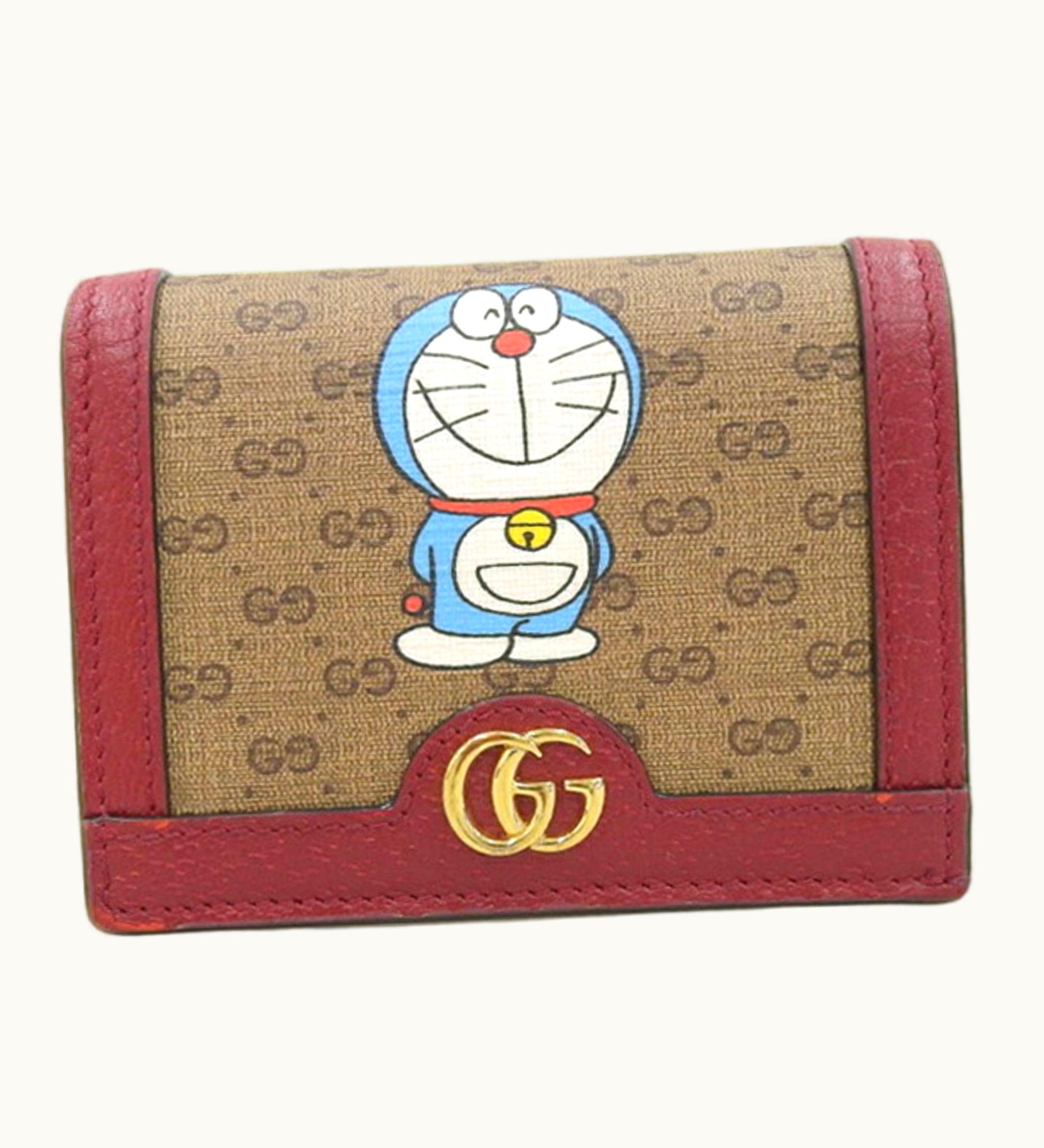 Gucci Gucci GG Supreme Bifold Wallet Doraemon Collaboration 647788 Brown Red Ladies