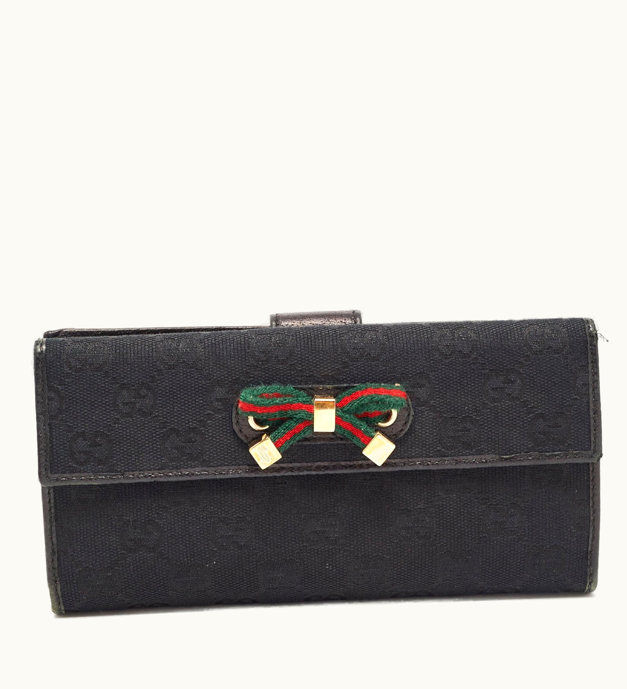 Gucci Gucci Black GG Canvas And Leather Princy Flap Continental Wallet