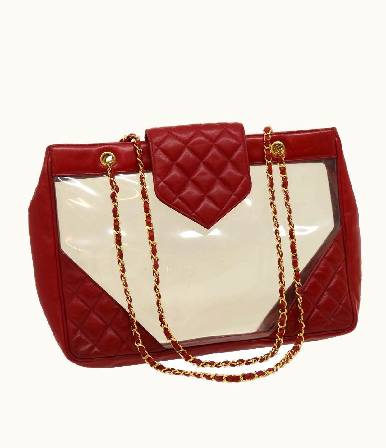 Chanel Chanel Matelasse Chain Shoulder Bag Lamb Skin Enamel Red Clear CC