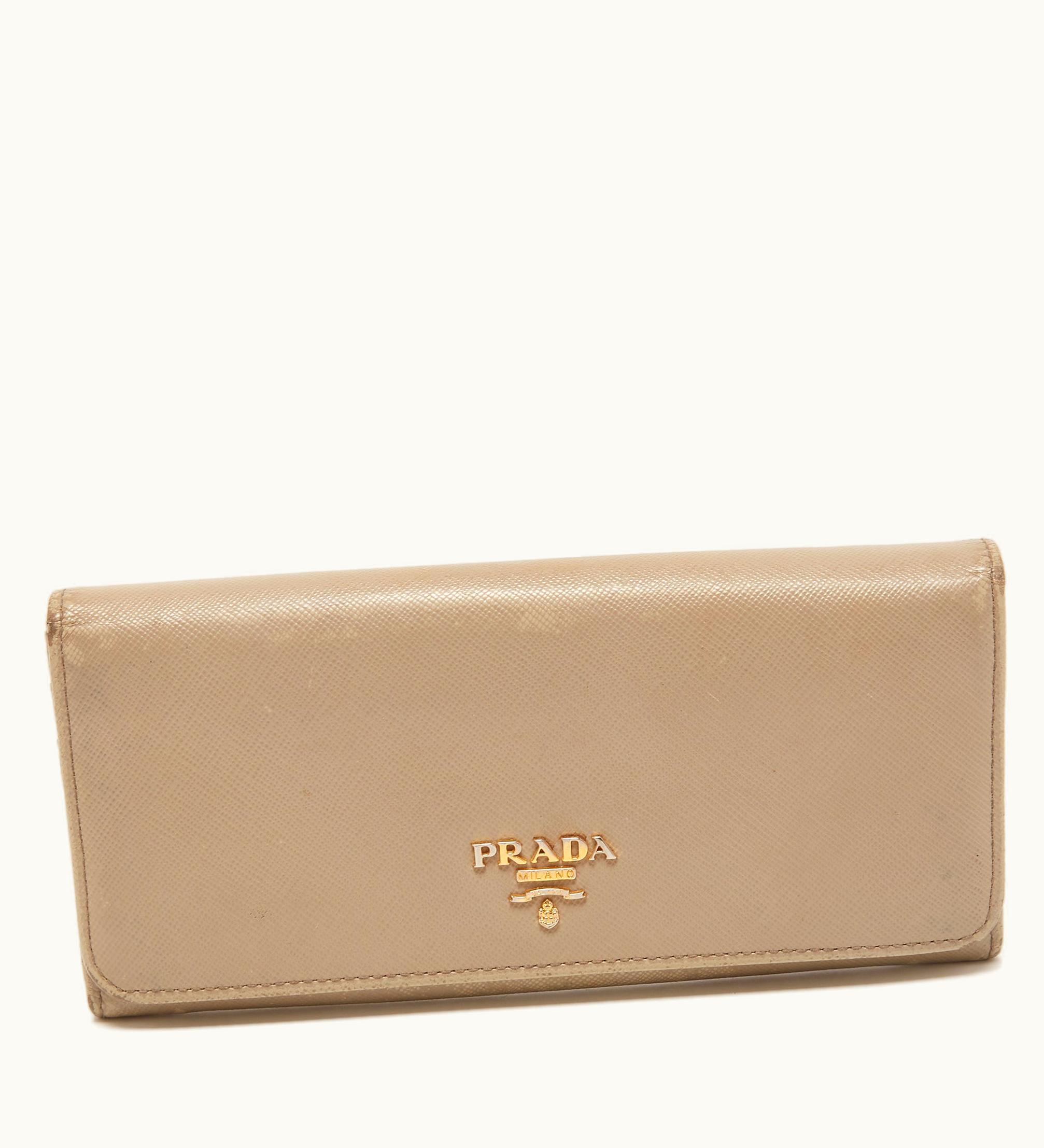 Prada Prada Dark Beige Saffiano Leather Flap Continental Wallet
