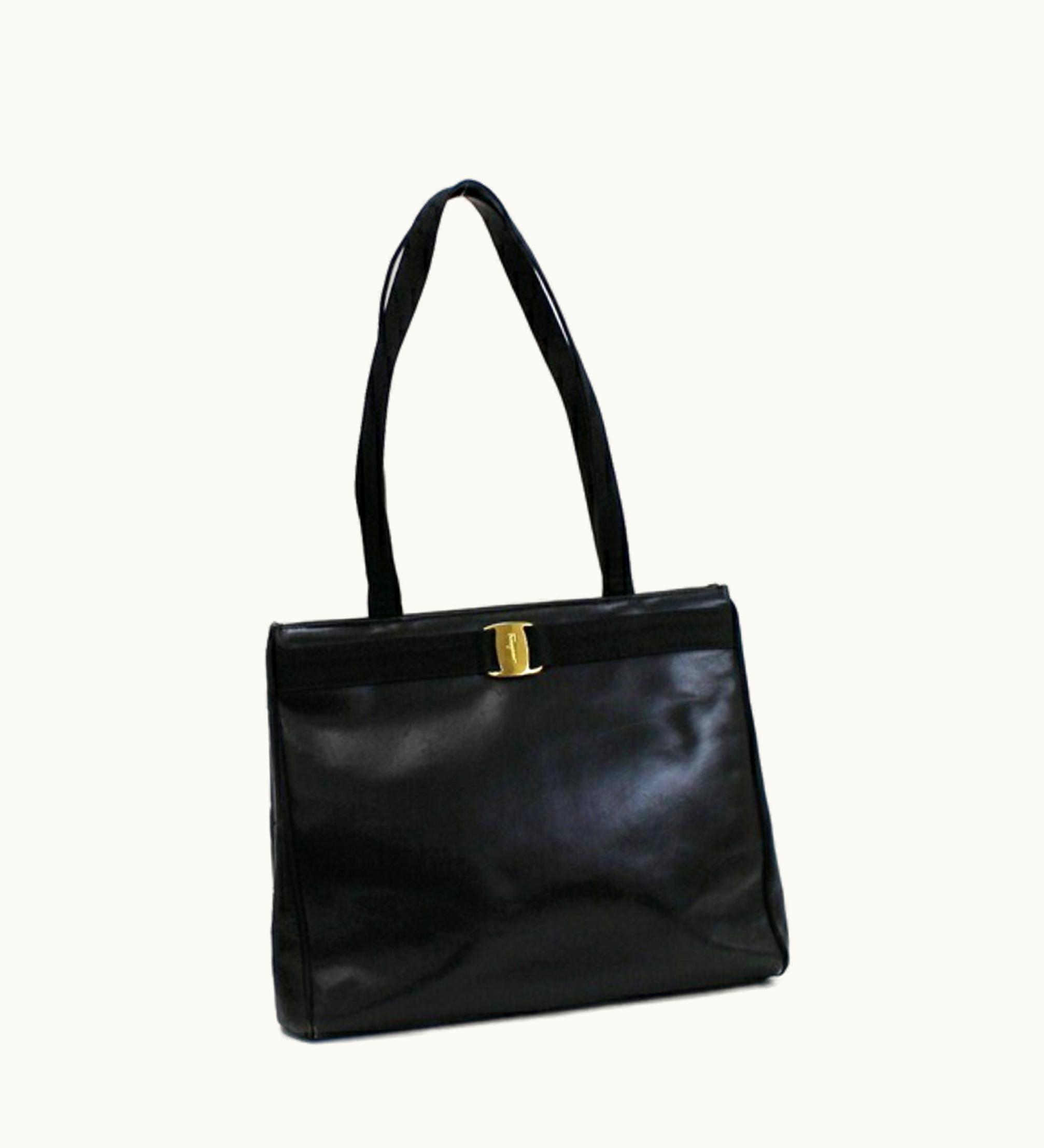 Salvatore Ferragamo Vara Tote Bag Shoulder Leather Black An212530 Ladies