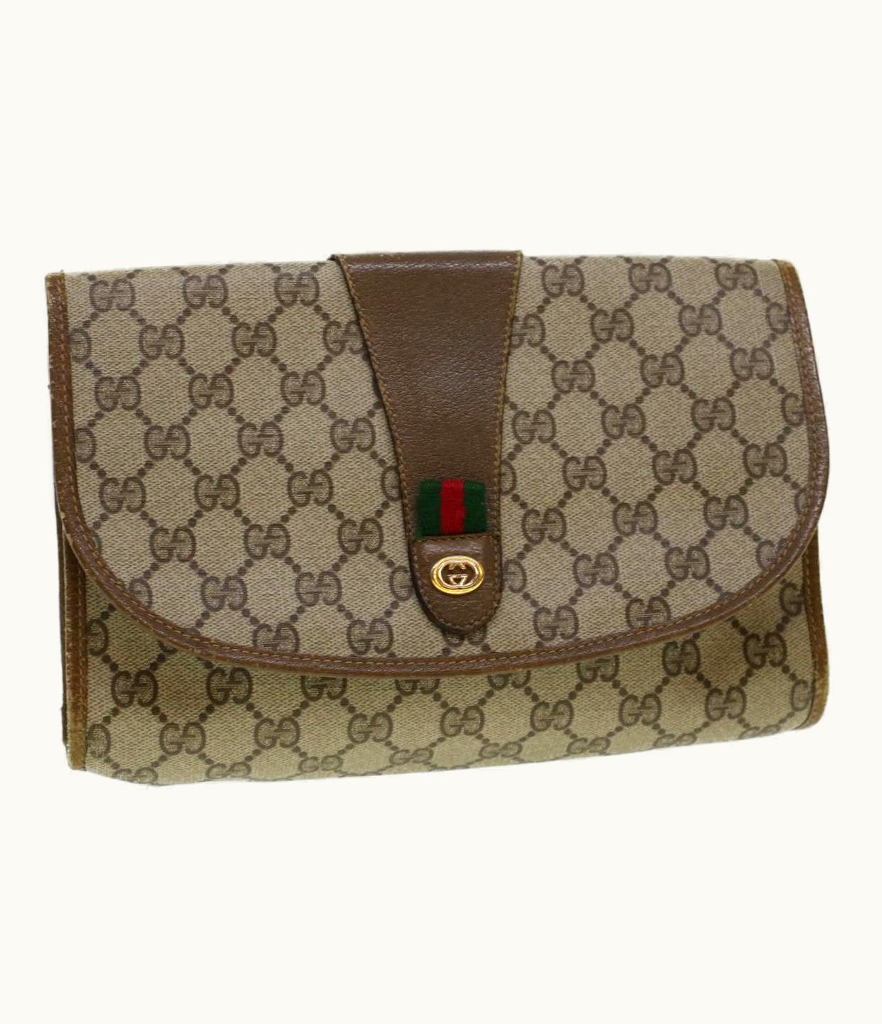 Gucci Gucci GG Canvas Web Sherry Line Clutch Bag Beige Red 89.01.030