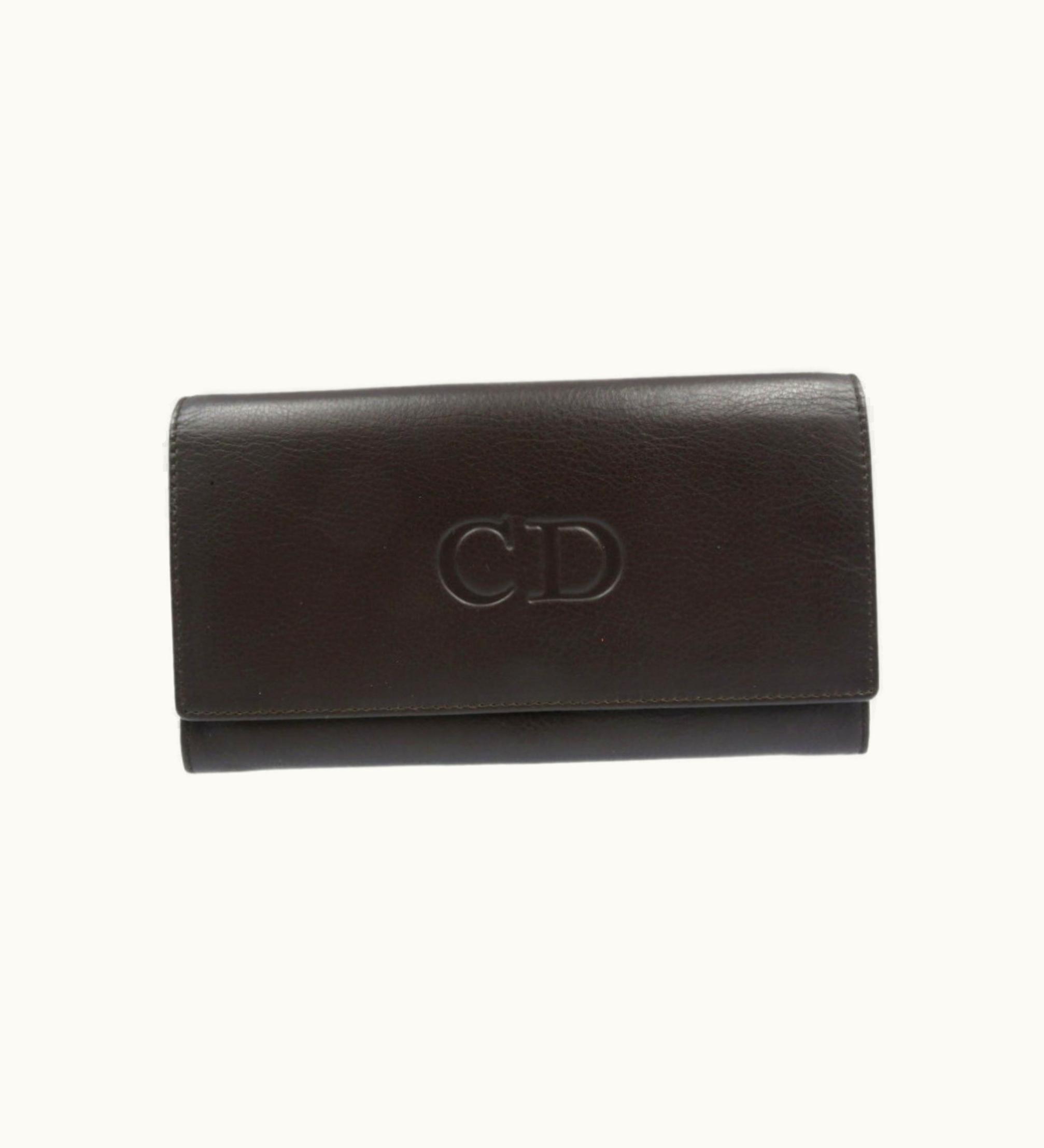 Dior Dior Christian Dior Leather Dark Brown Long Wallet