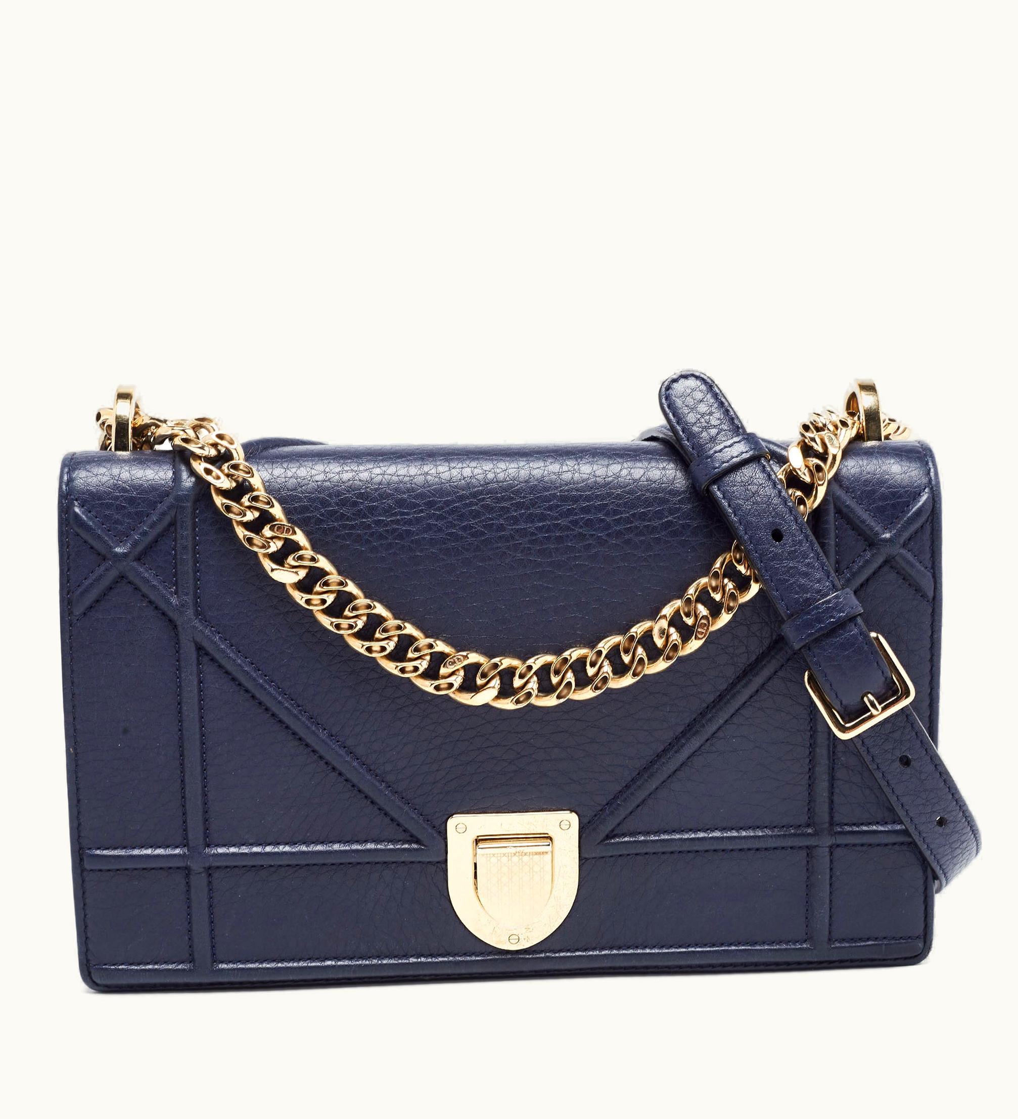 Dior Dior Navy Blue Leather Medium Ama Flap Shoulder Bag