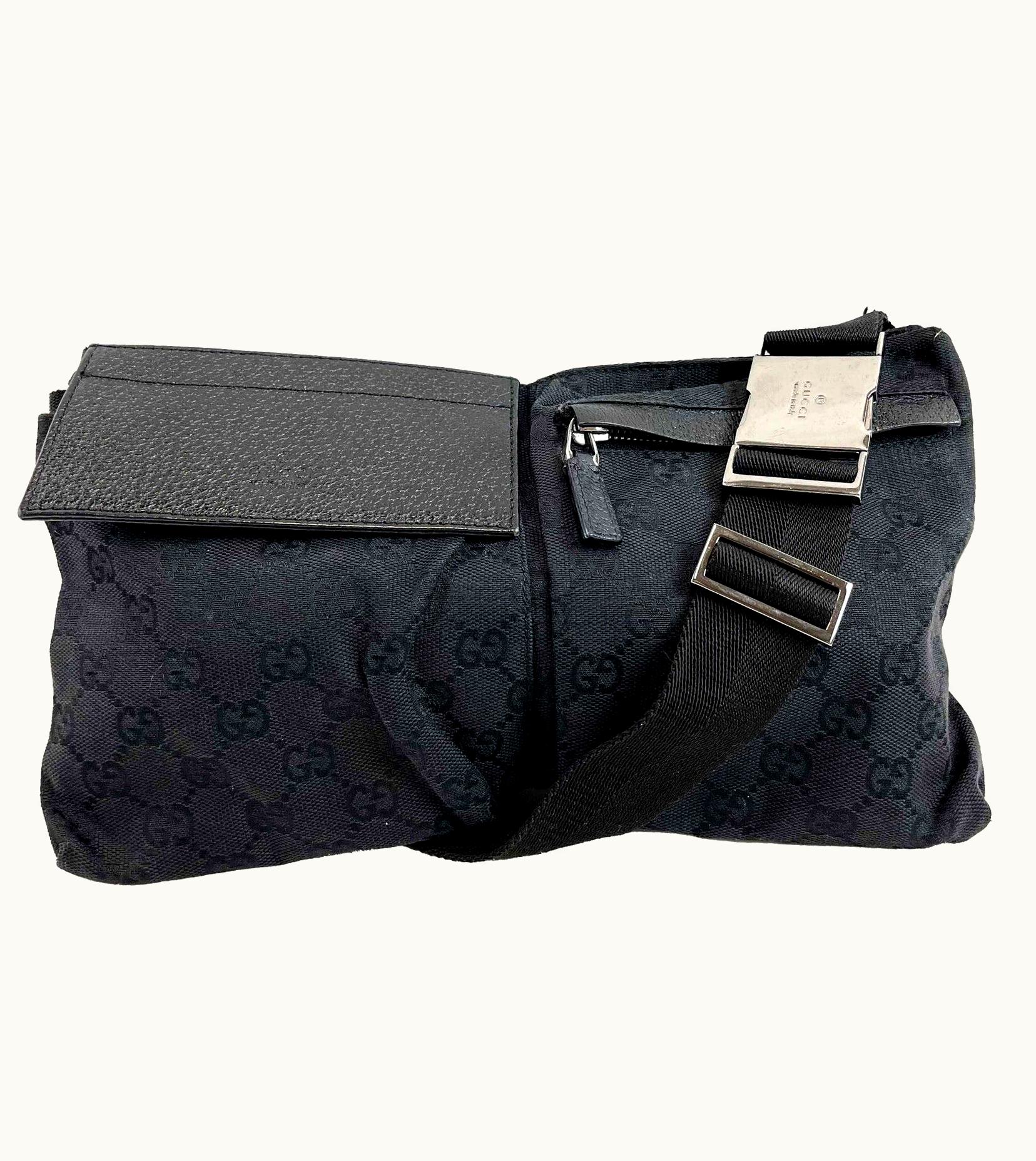 Gucci Gucci GG Monogram Double Pocket Belt Bum Bag Black Excellent