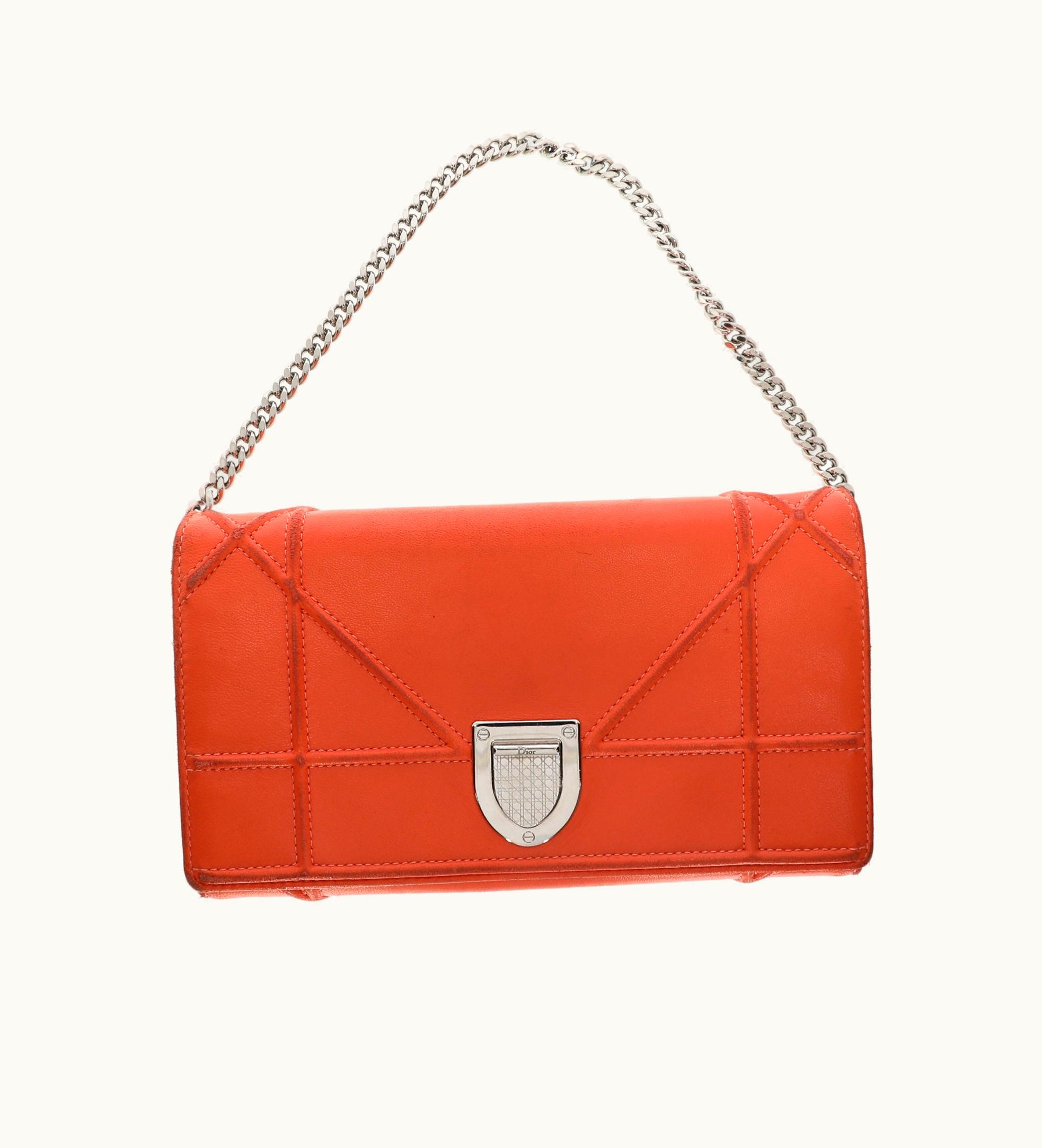 Dior Dior Christian Dior Diorama Wallet In Orange Leather