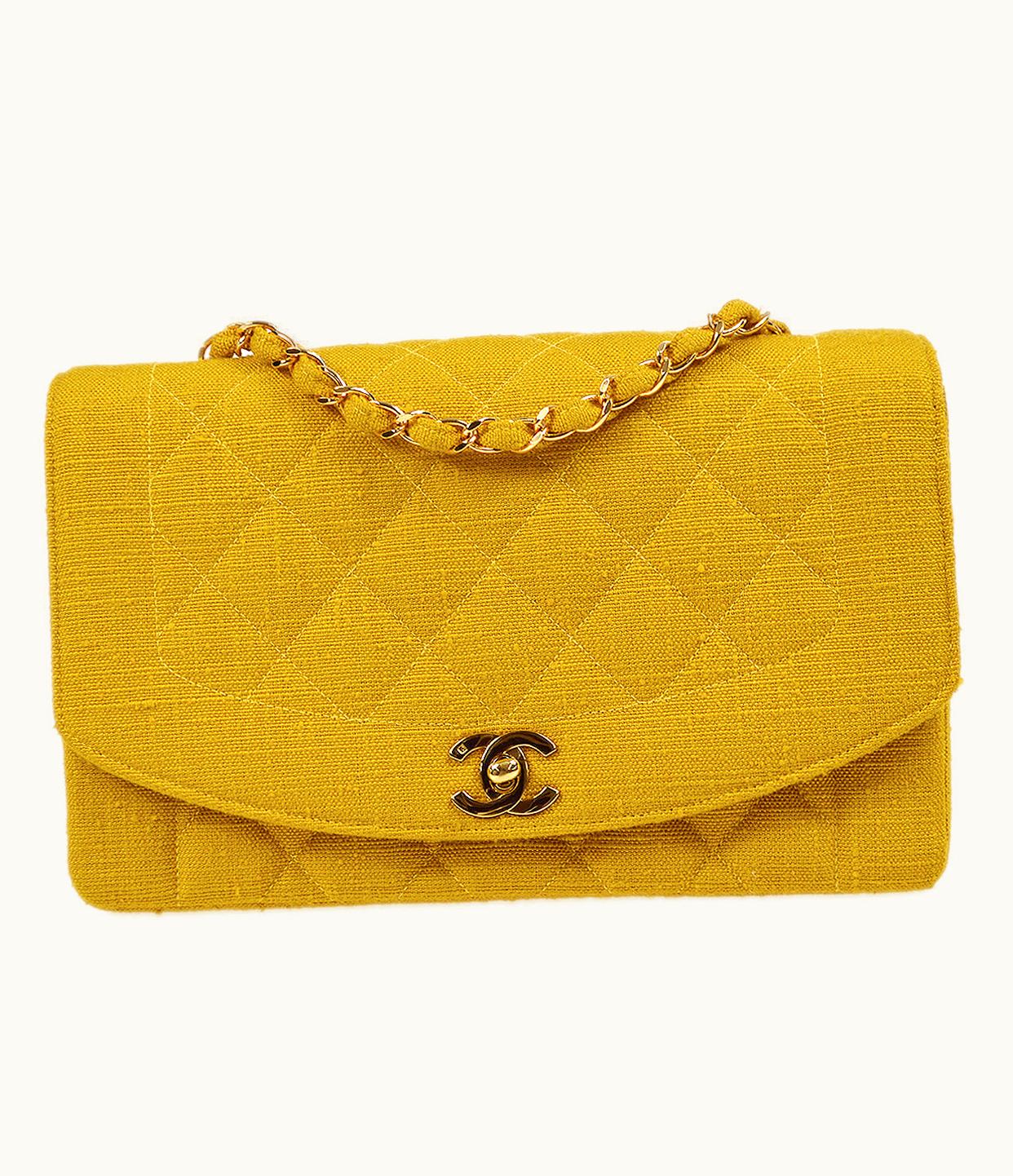 Chanel Chanel 1991-1994 Diana Flap Medium Yellow Linen 77936
