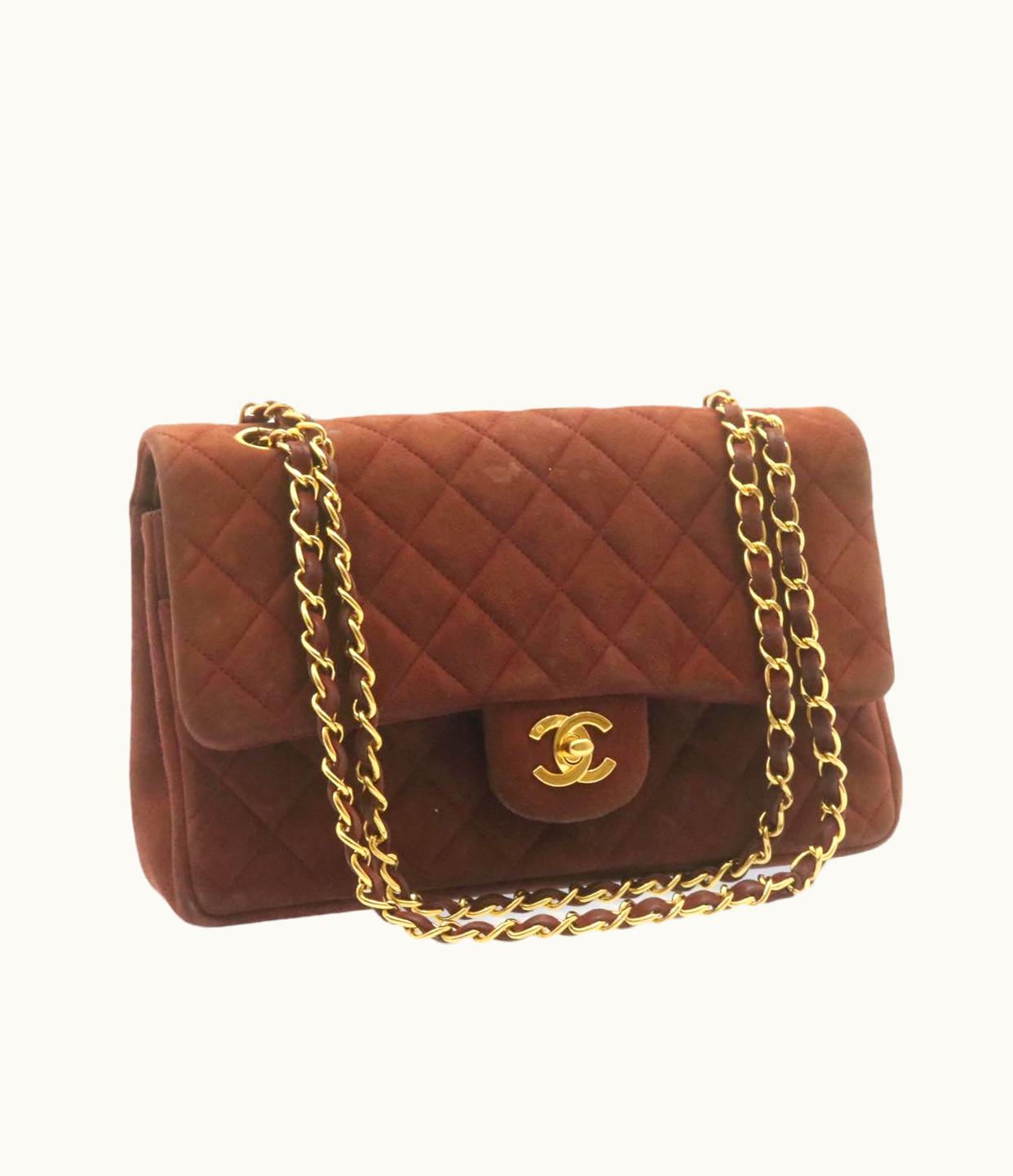 Chanel Chanel Matelasse 25 Double Flap Chain Suede Shoulder Bag Brown CC
