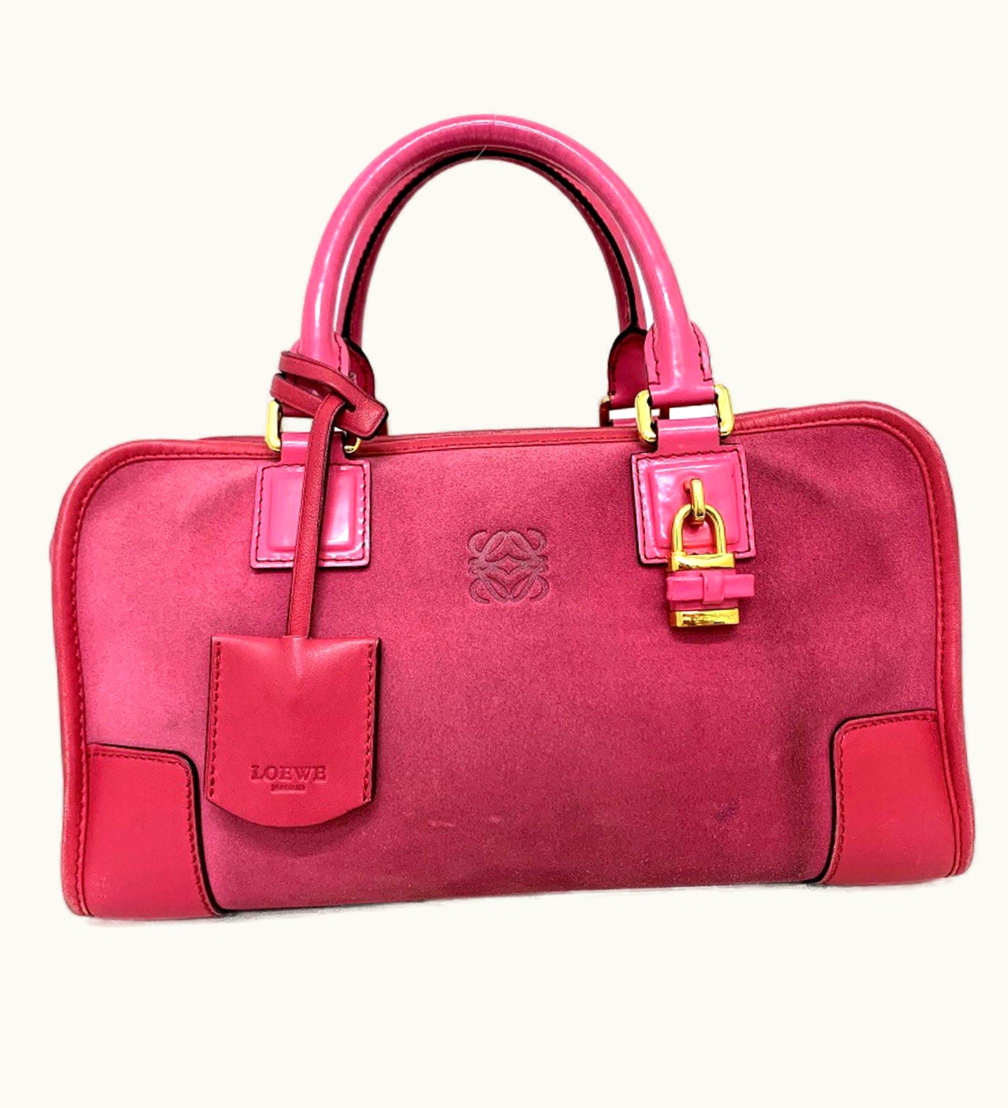 Loewe Loewe Amazona 28 Pink Handbag Leather Suede Loewe Ladies Bag Ribbon Embossed