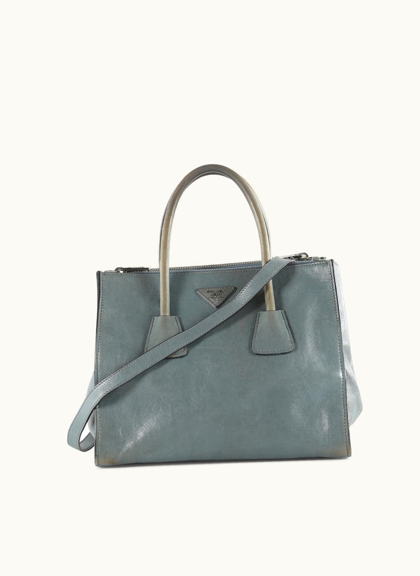 Prada Prada Grey Leather Twin Pocket Double Handle Tote