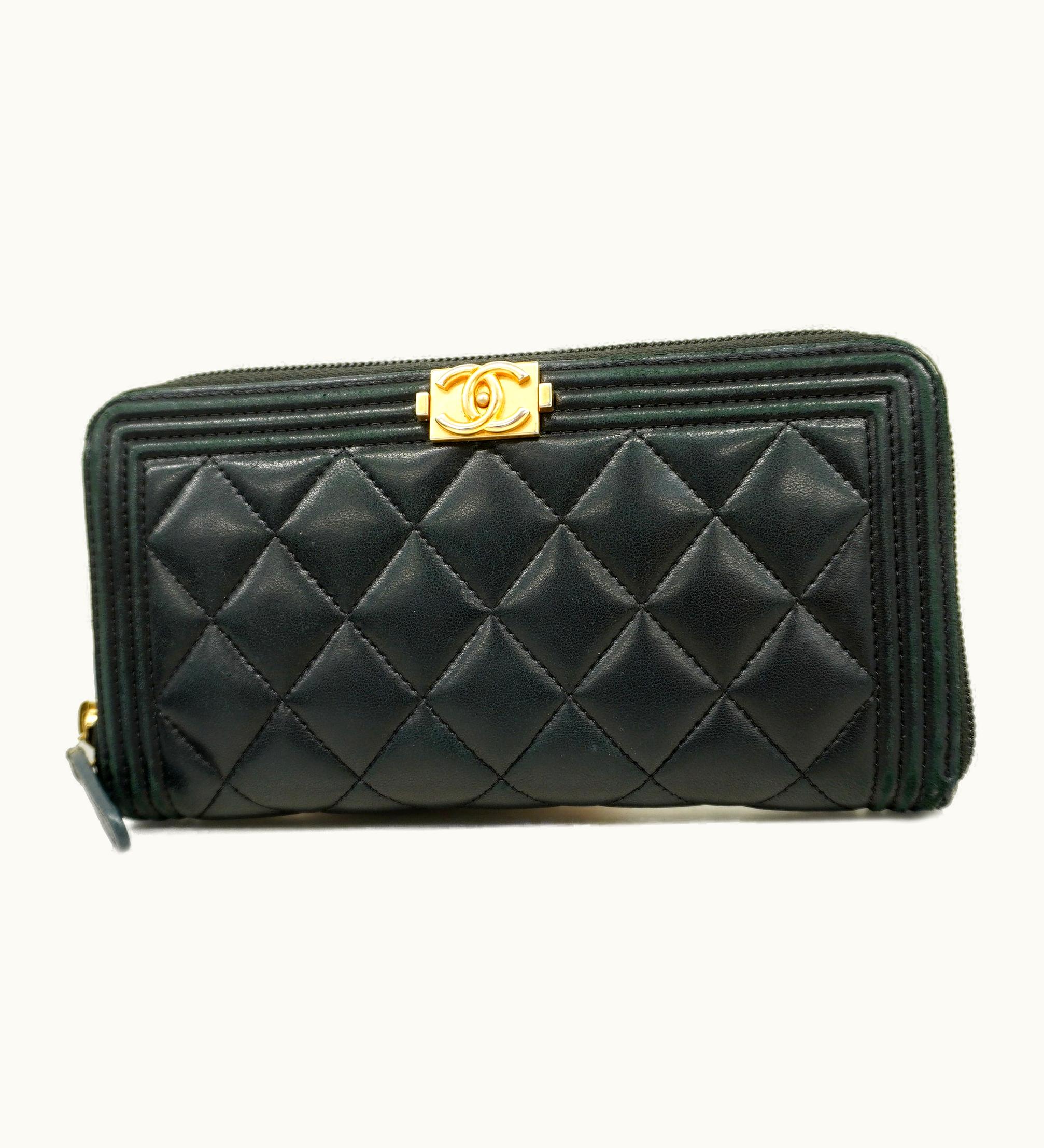 Chanel Chanel Boy Gold Hardware Women's Lambskin Long Wallet Black
