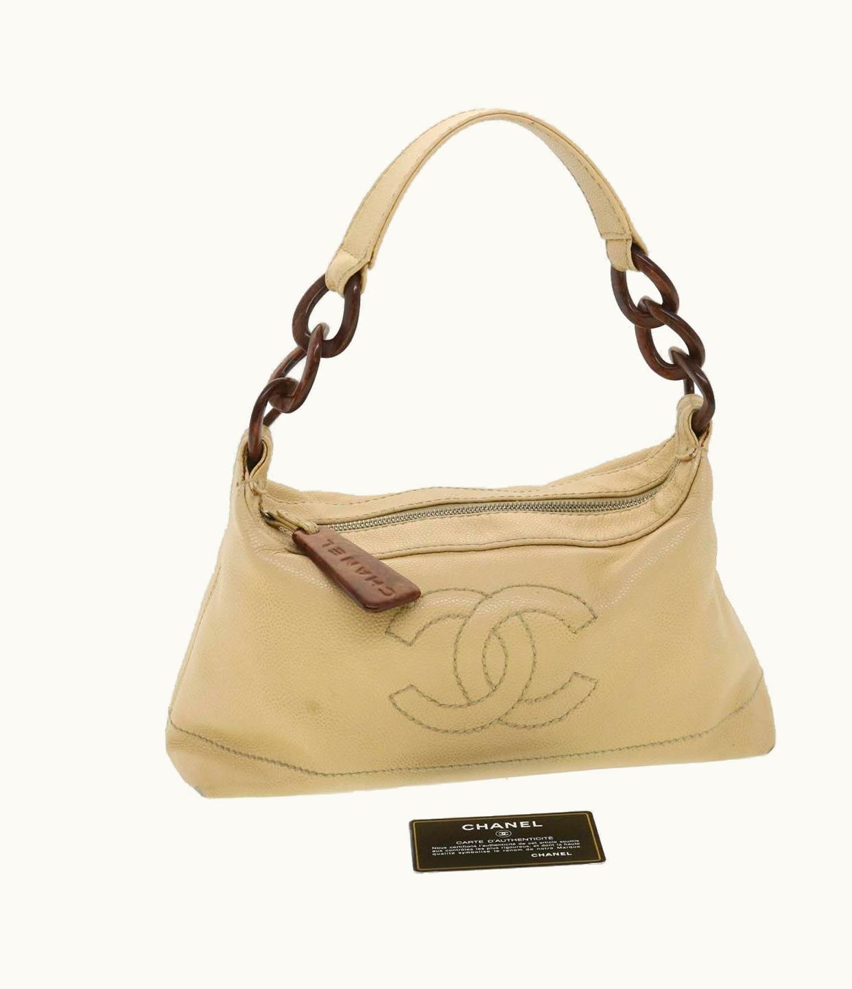 Chanel Chanel Shoulder Bag Caviar Skin Beige CC