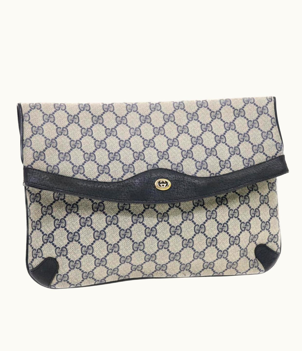 Gucci Gucci GG Canvas Clutch Bag Pvc Leather Gray Navy 89 02 075