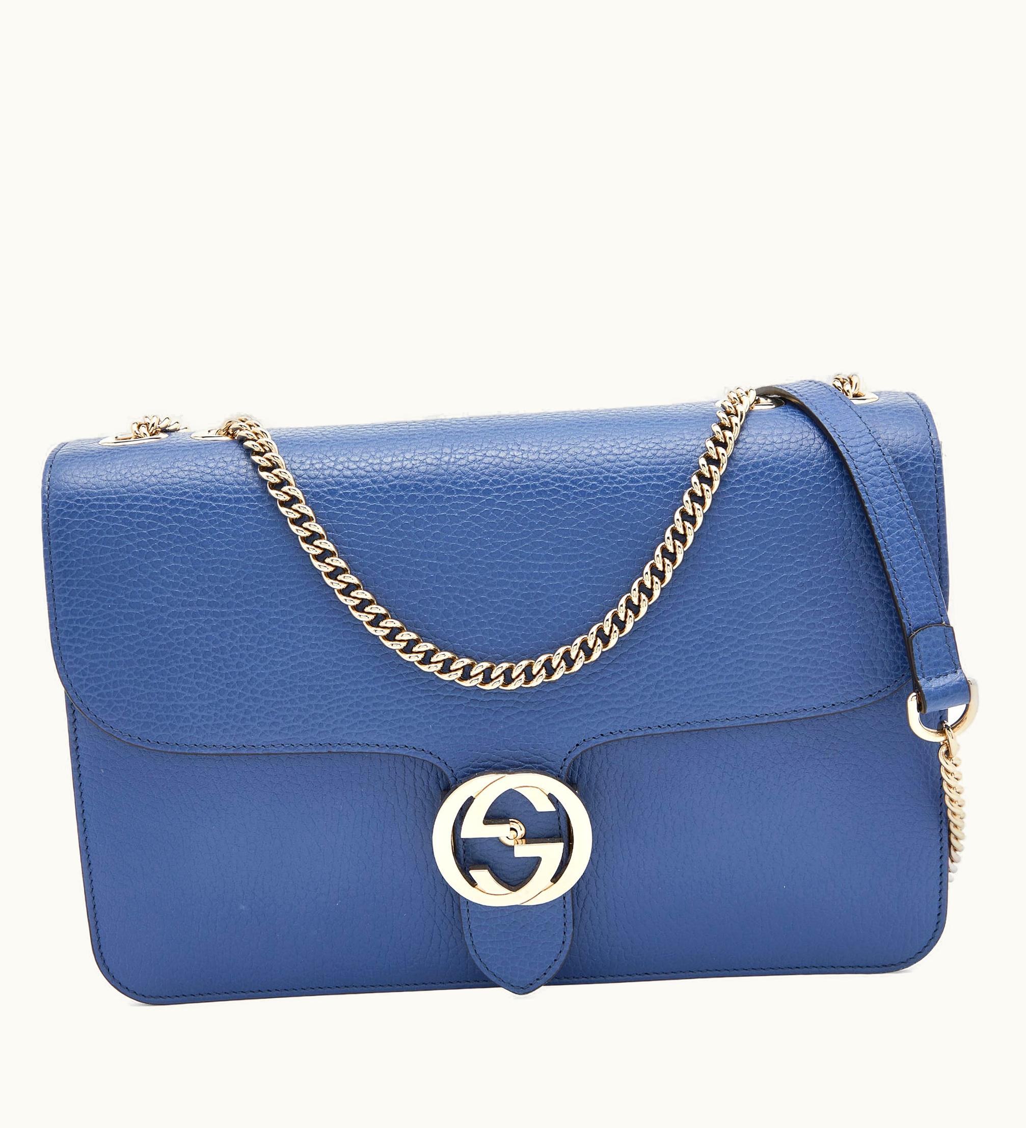 Gucci Gucci Blue Leather Medium Interlocking G Shoulder Bag