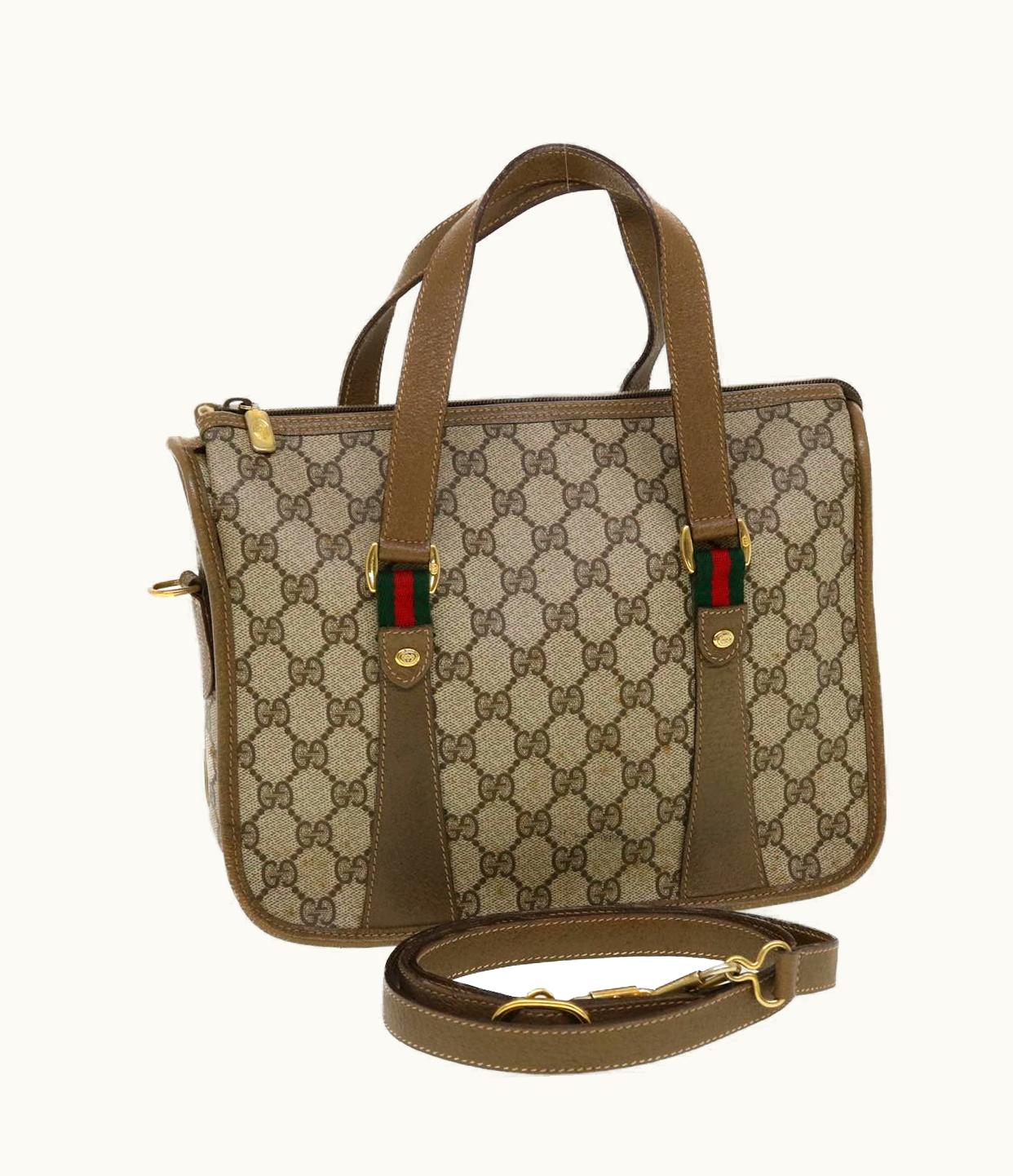 Gucci Gucci GG Canvas Web Sherry Line Hand Bag 2Way Beige Red 41.02.039