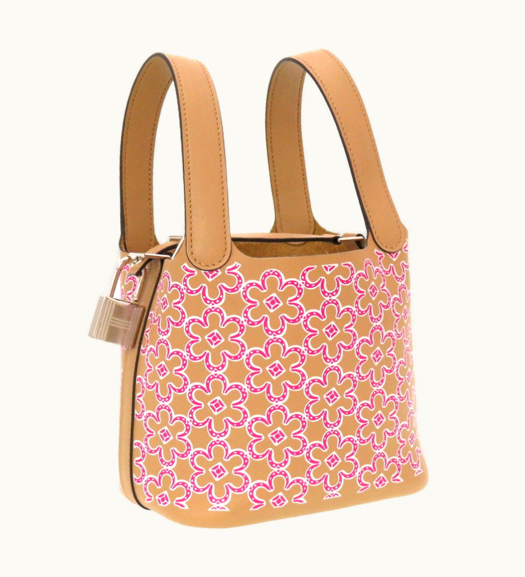 Hermès Hermès Picotin Lock Micro Lucky Daisy Vaux Swift Chai Rose Blanc U Engraved [] Handbag Brown