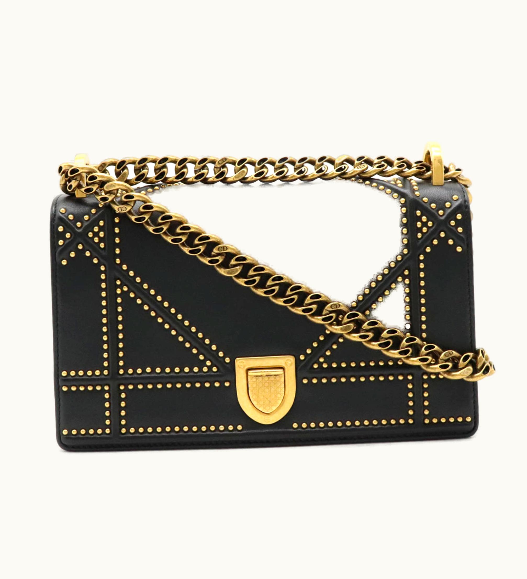 Dior Dior Christian Dior Bag Diorama Diorama Chain Bag Shoulder Studs Leather Black