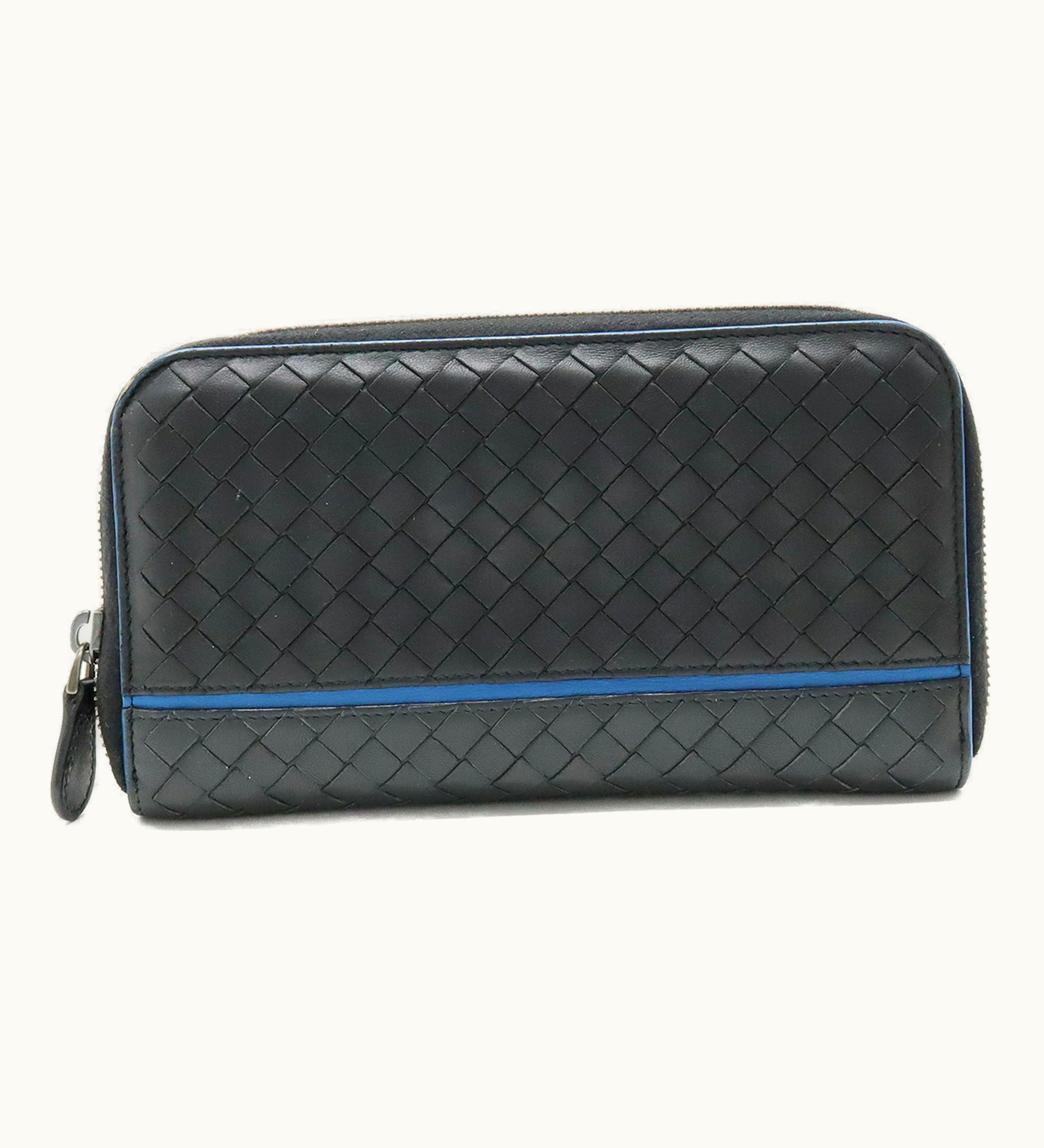 Bottega Veneta Bottega Veneta Intrecciato Round Long Wallet Leather Black Blue Gray 117046