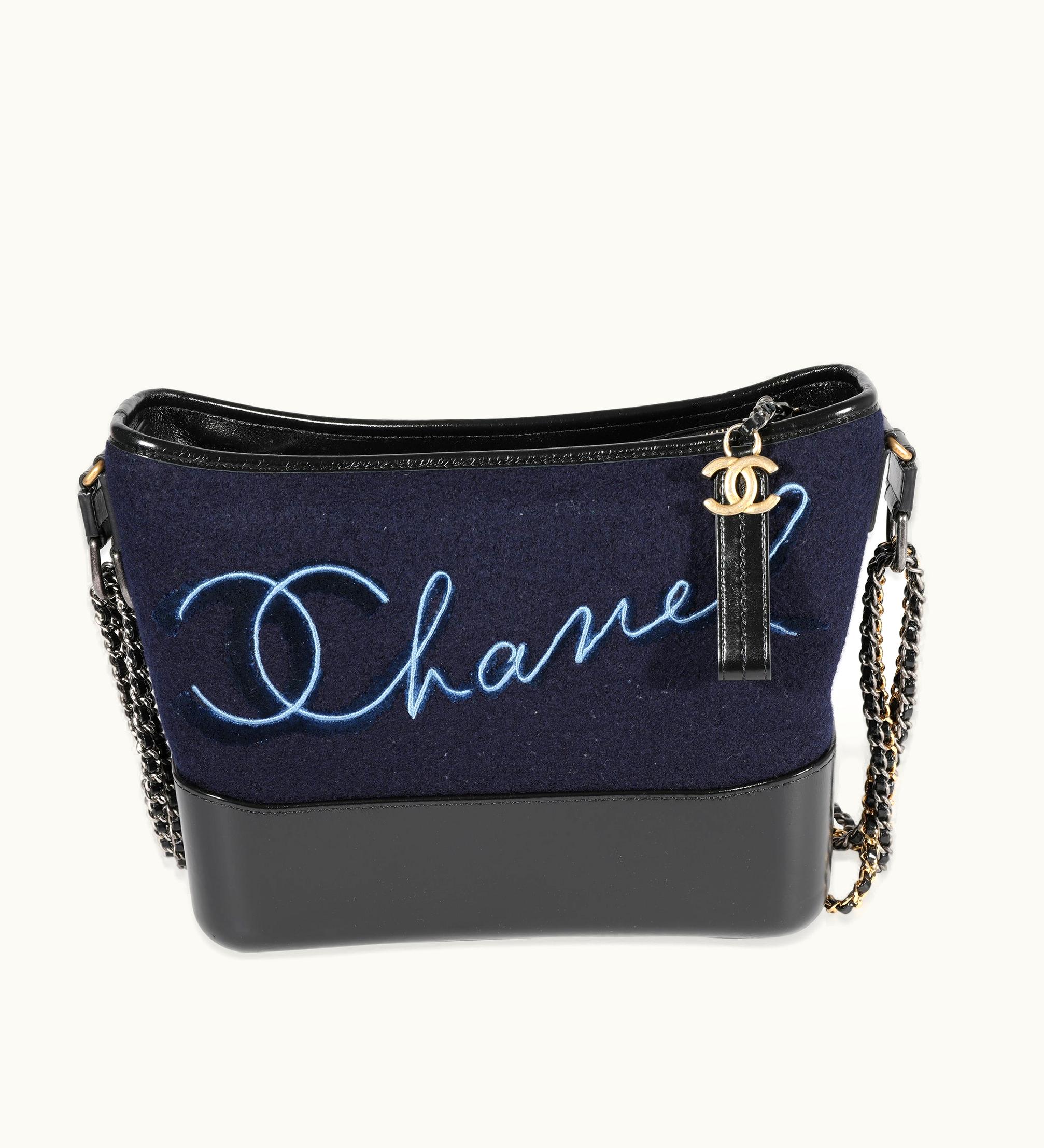 Chanel Chanel Navy Wool Paris-Hamburg Embroidered Large Gabrielle Hobo