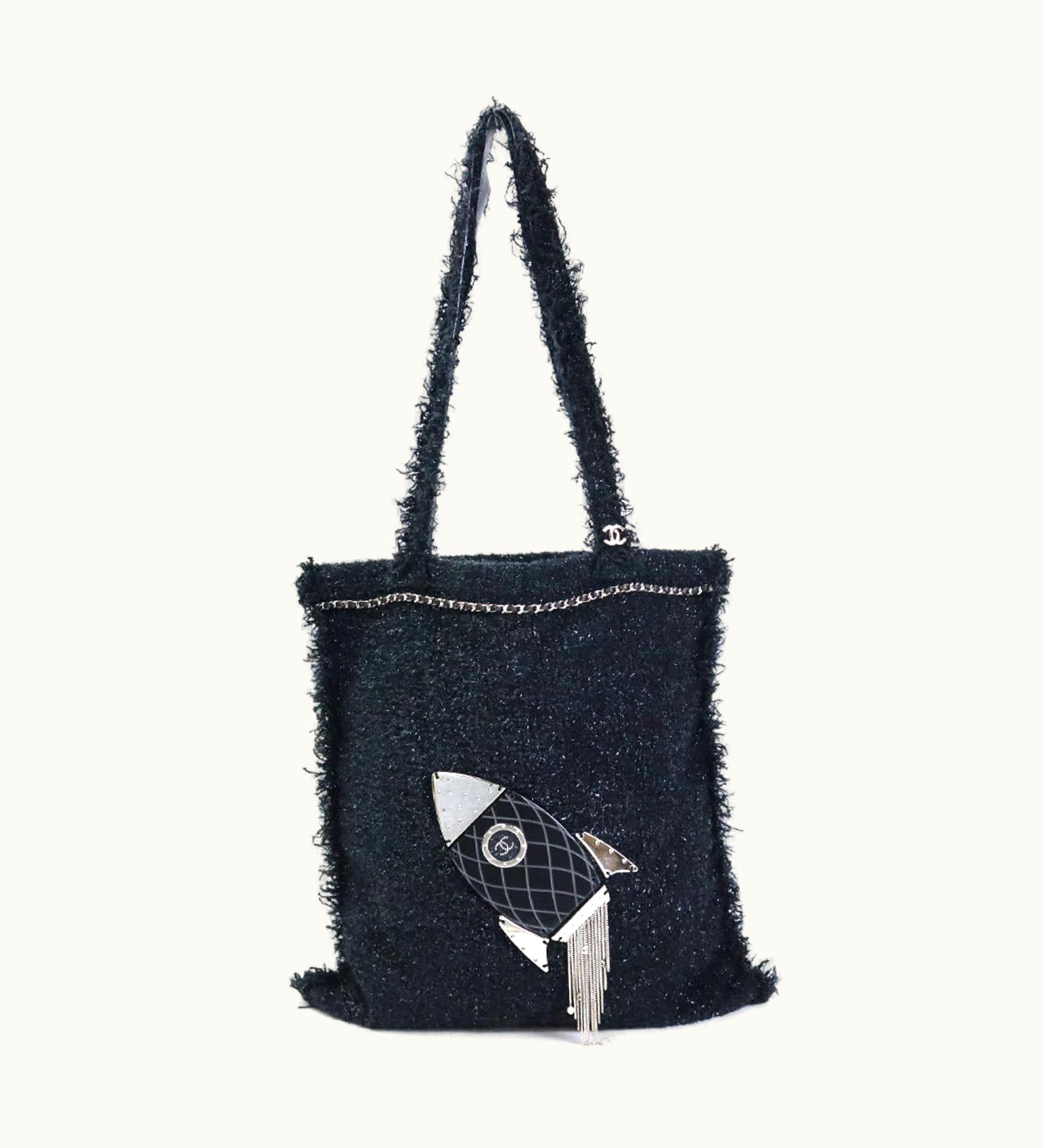 Chanel Chanel Shoulder Bag Rocket Heremark Tweed Black Ladies A94656 99544F
