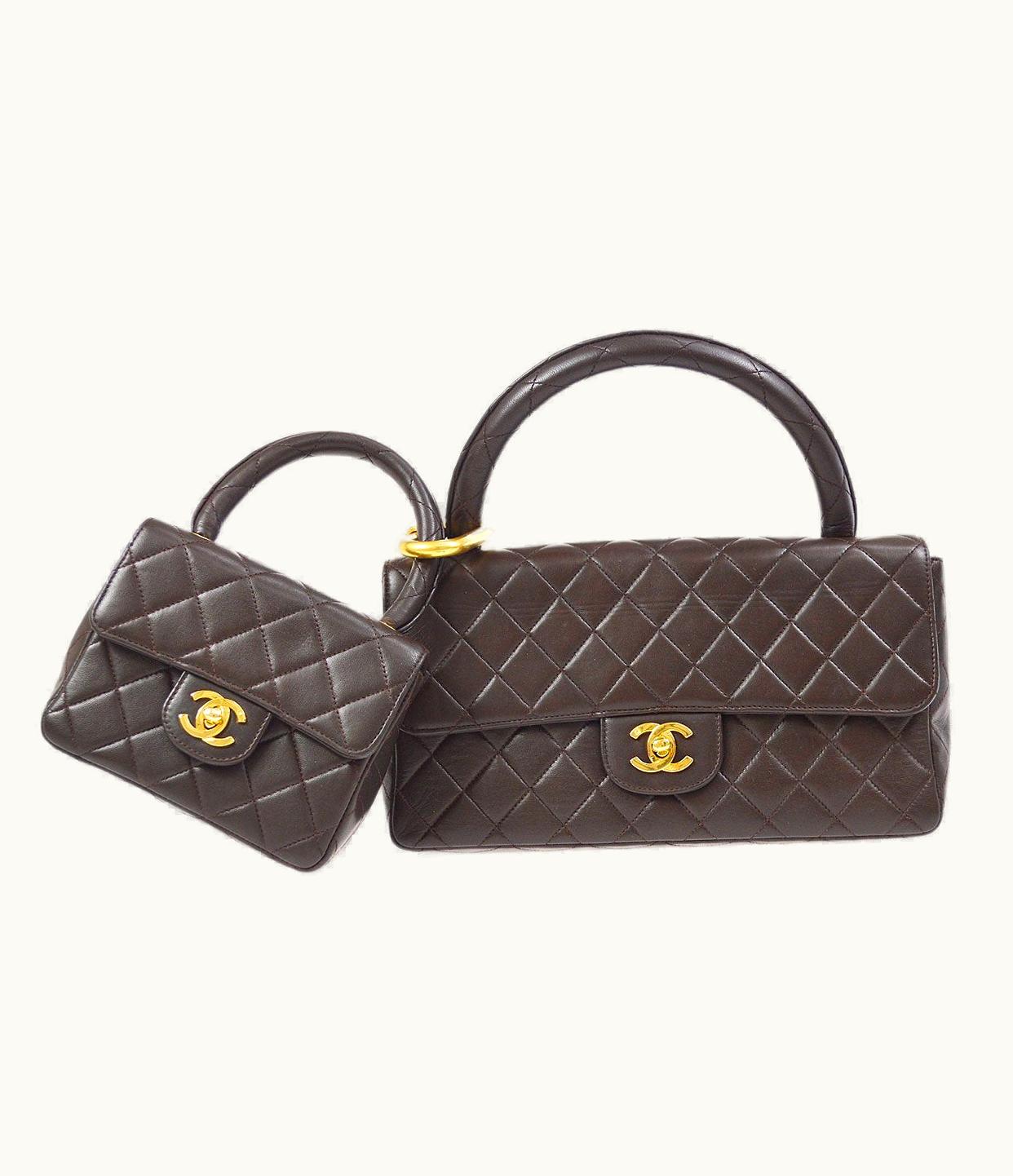 Chanel Chanel 1994 Classic Flap Handbag Set Brown Lambskin 92075