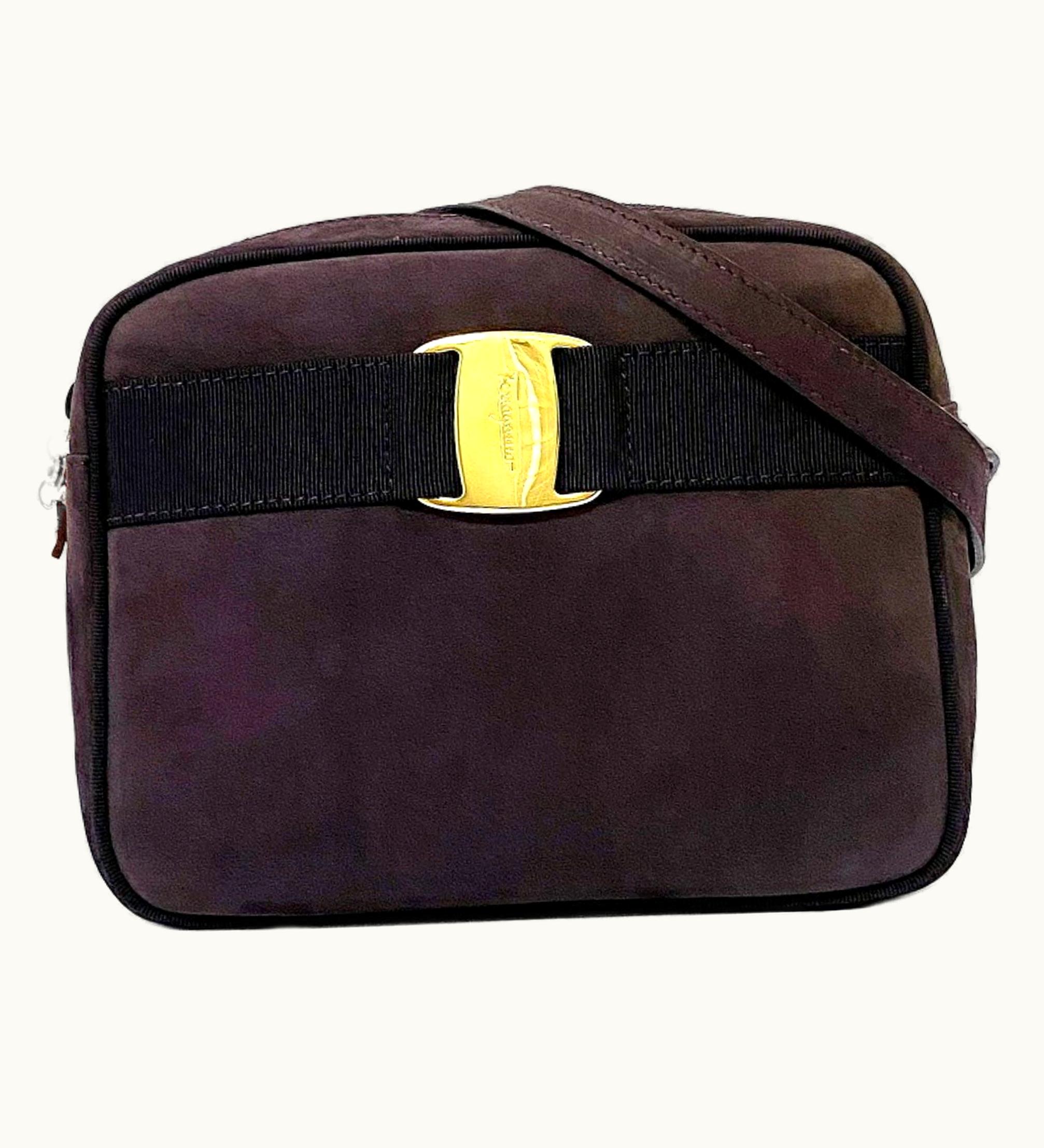 Salvatore Ferragamo Shoulder Bag Purple Gold Vara D 21 309 6 Suede Leather Ladies