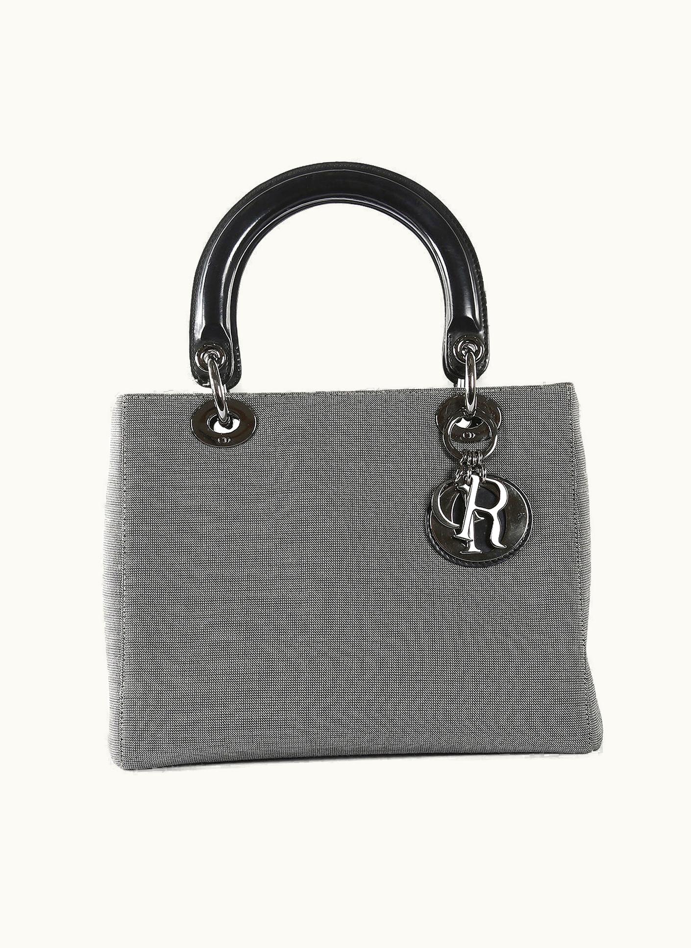 Dior Dior Christian Dior Grey Canvas Lady Dior Tote Bag