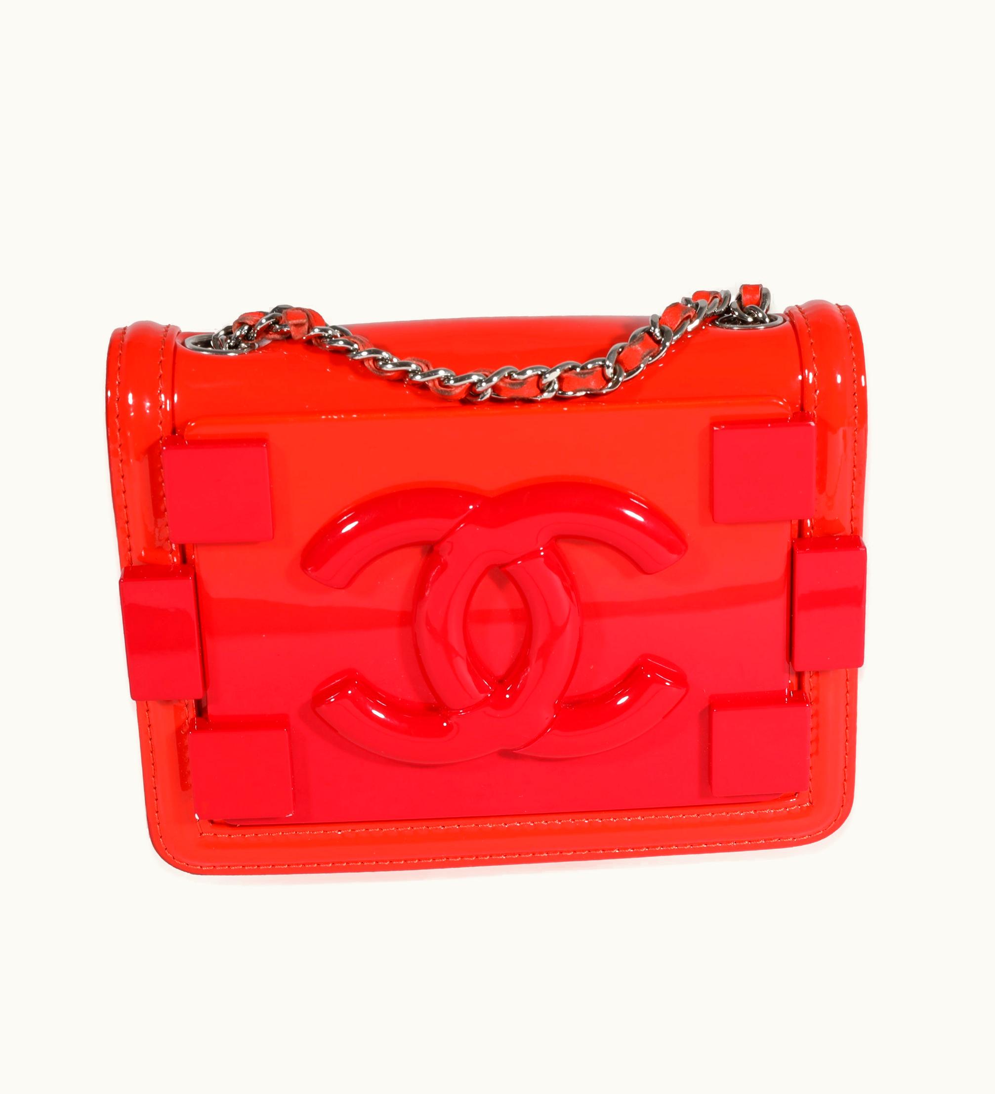 Chanel Chanel Red Quilted Patent Leather & Plexi Boy Brick Flap Bag