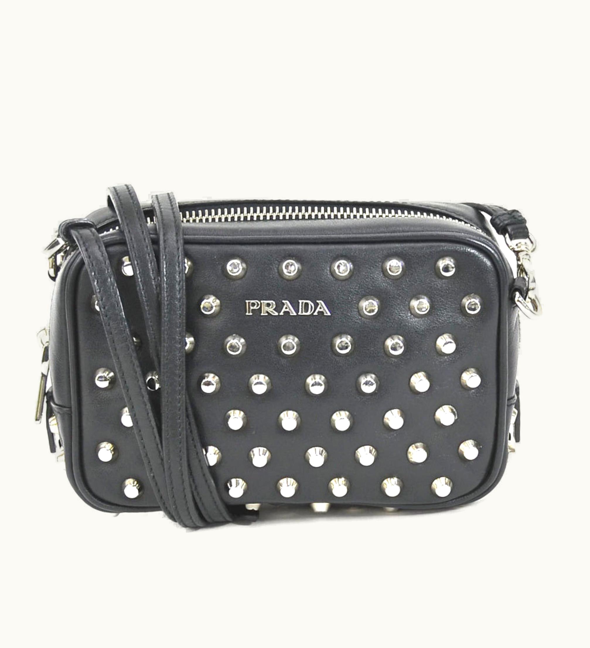 Prada Prada Crossbody Shoulder Bag Studded Leather/Metal Black/Silver Unisex