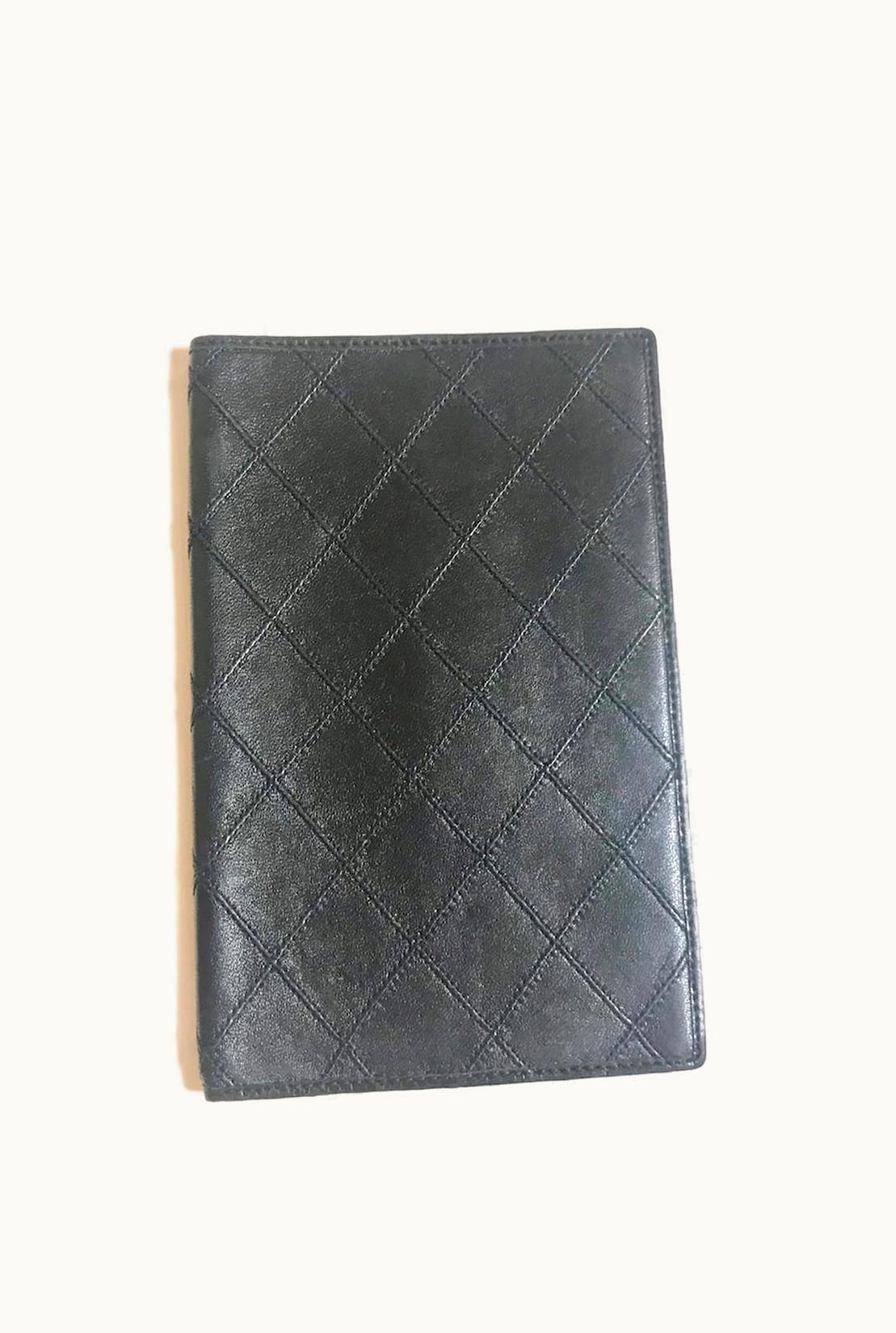 Chanel Chanel Vintage Black Stitched Leather Book Cover