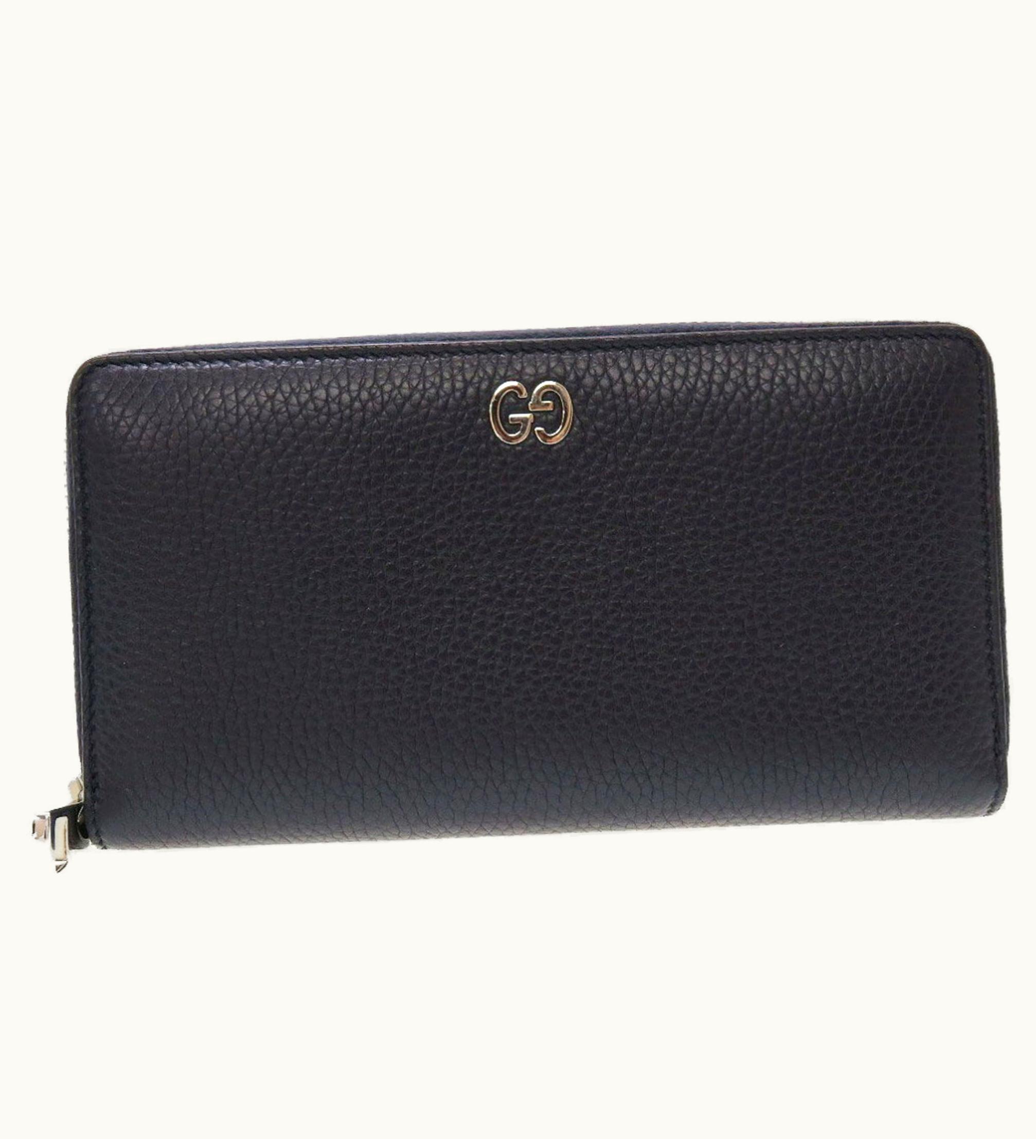Gucci Gucci 473928 Leather Navy Blue Round Long Wallet