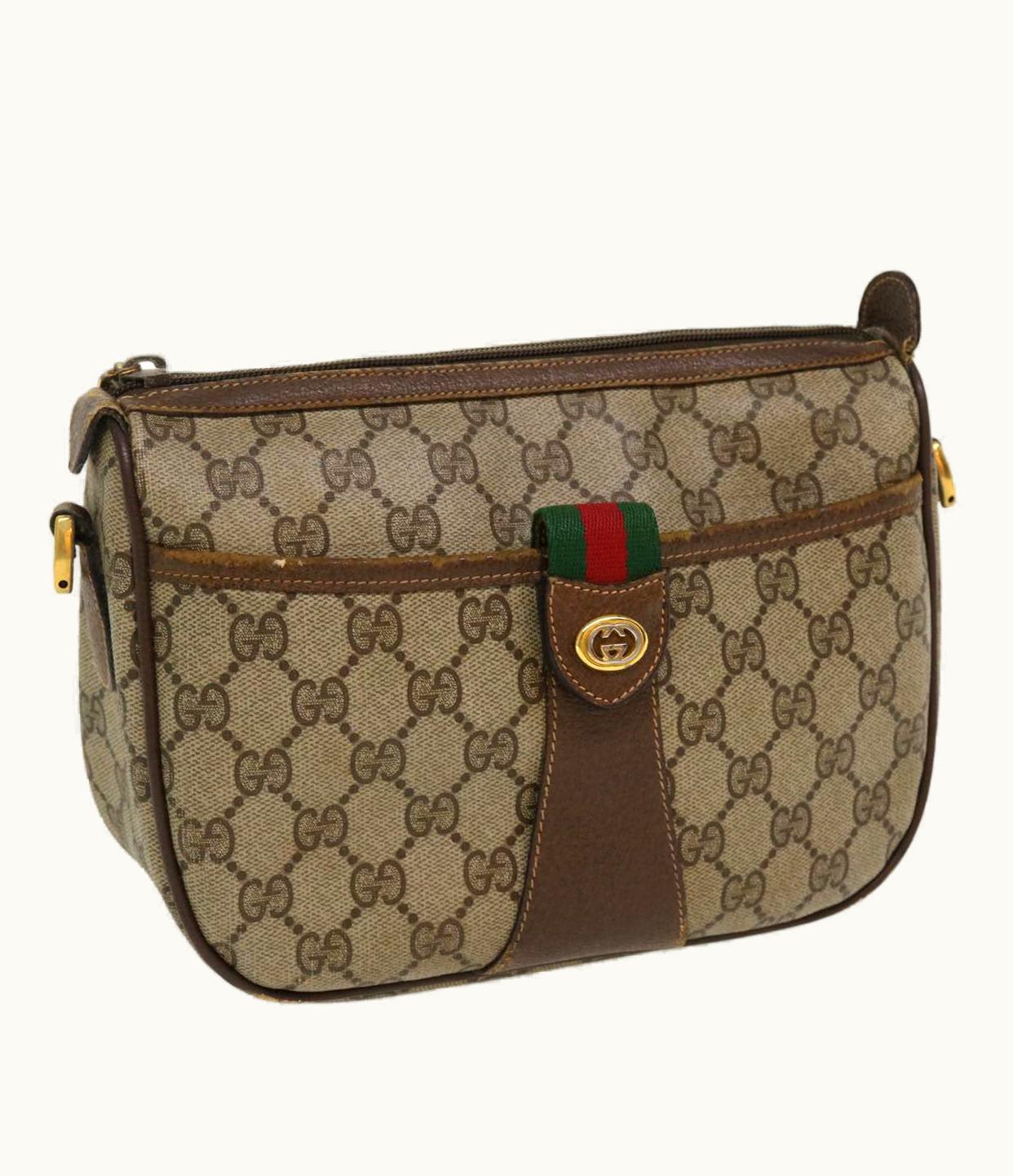 Gucci Gucci Web Sherry Line Shoulder Bag Pvc Leather Beige Green Red