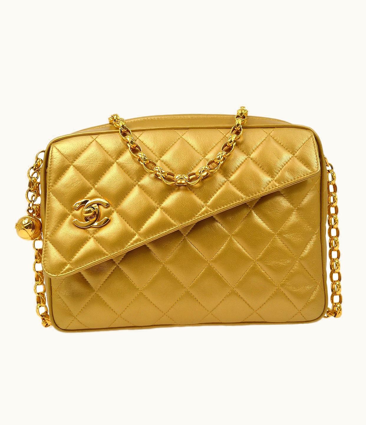 Chanel Chanel 1991-1994 Gold Lambskin Quilted Pocket Camera Bag 81576