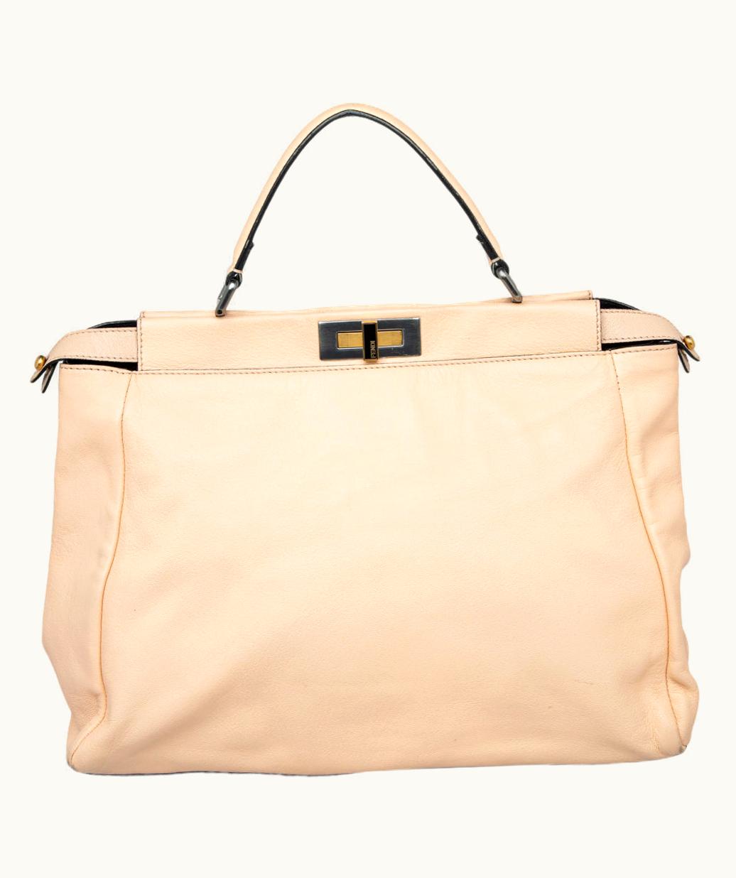 Fendi Fendi Beige/Black Leather Beads Lining Large Peekaboo Top Handle Bag